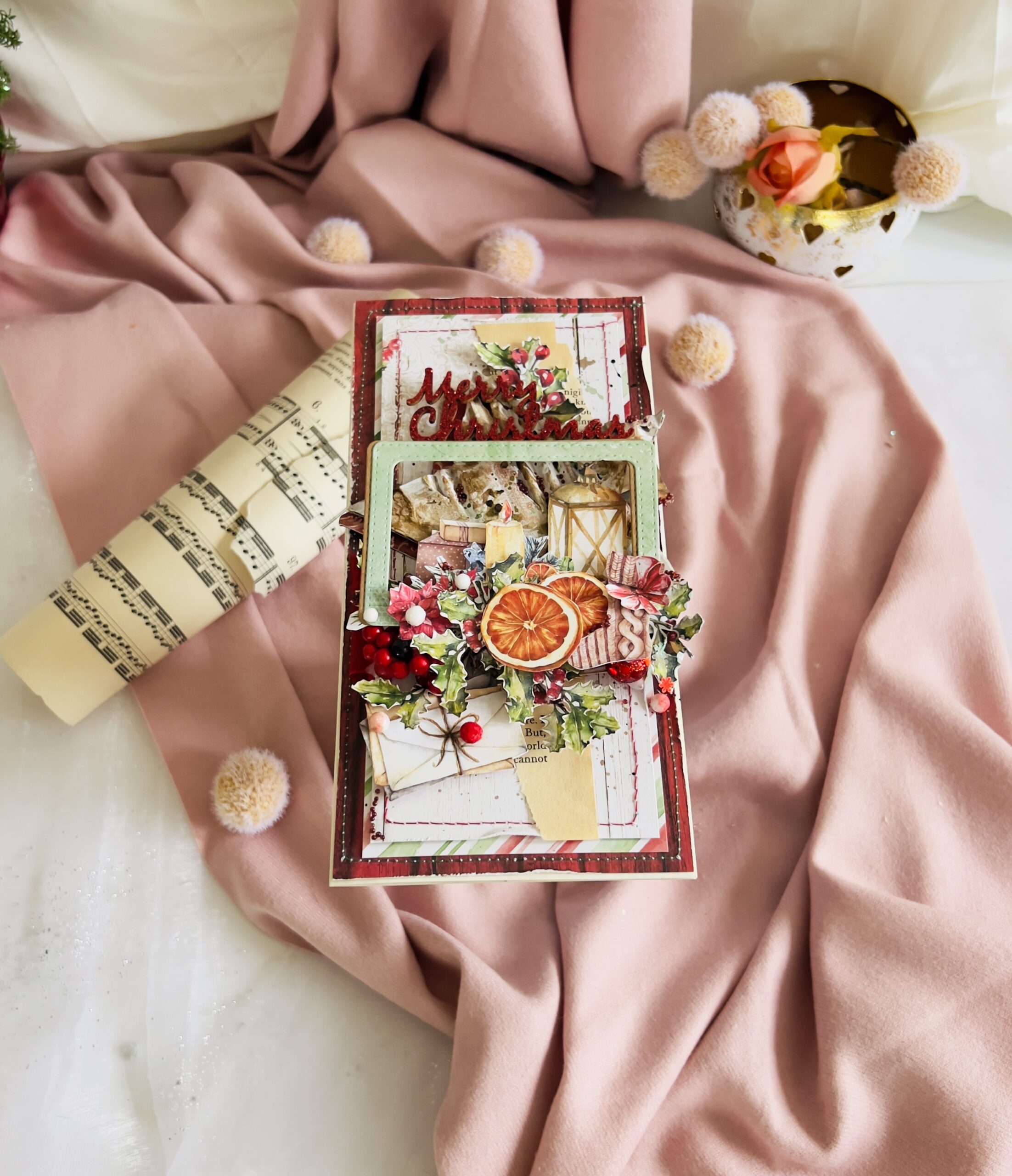 Artistic Christmas Card in Minimalist  Red and Green Design