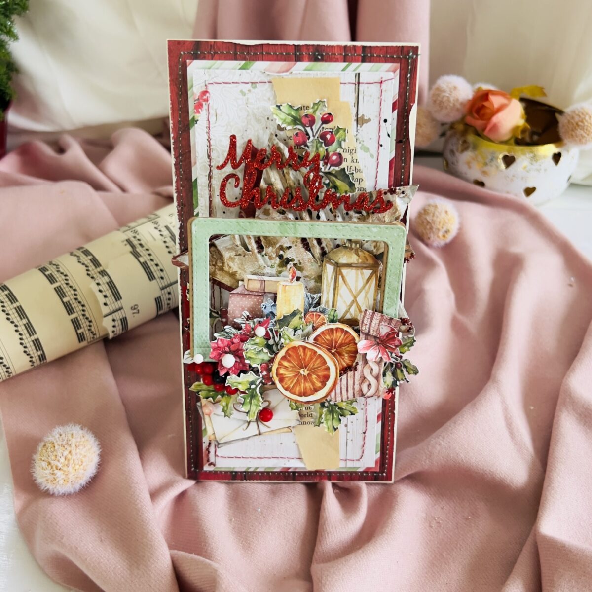 Artistic Christmas Card in Minimalist  Red and Green Design