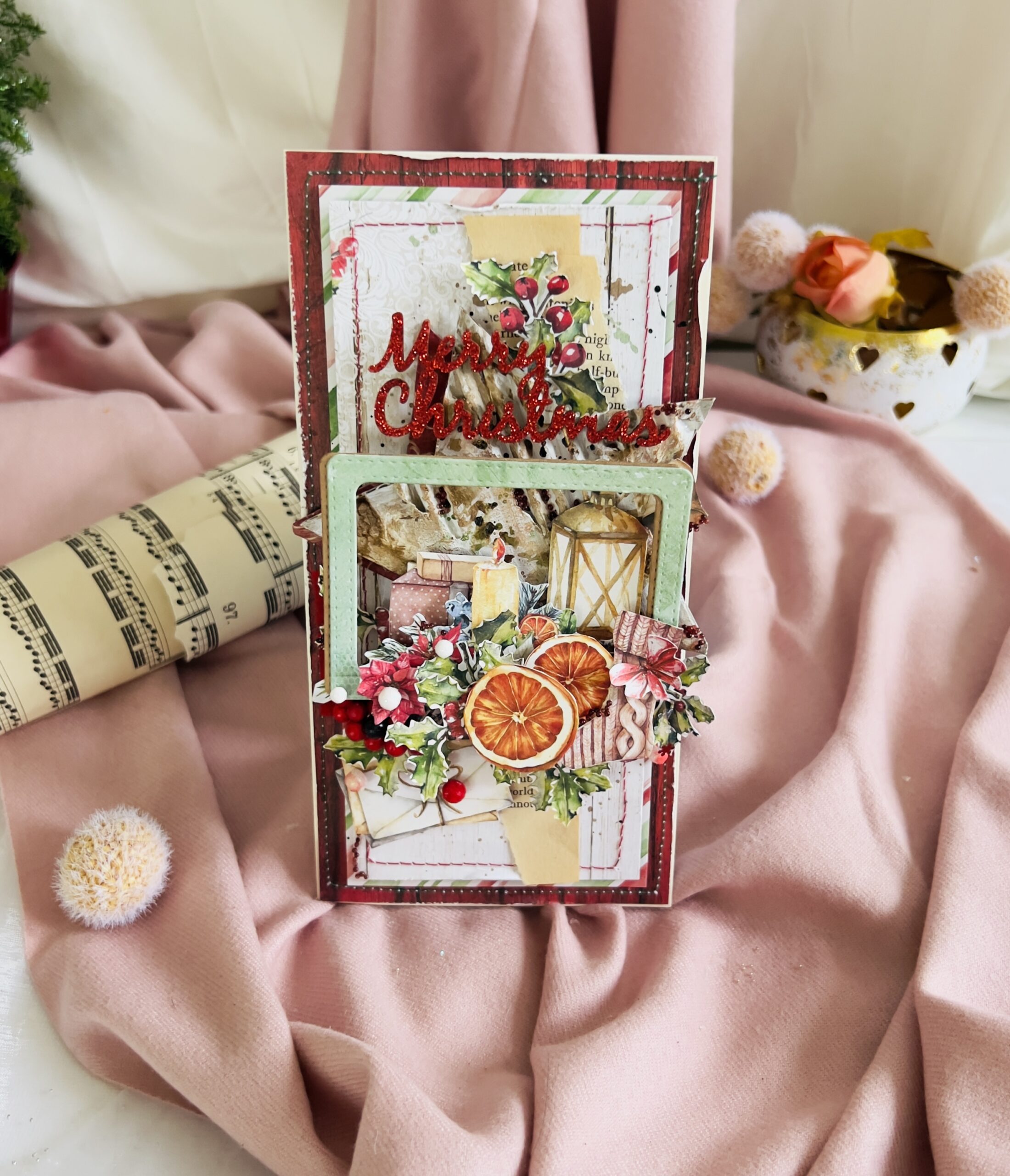 Artistic Christmas Card in Minimalist  Red and Green Design