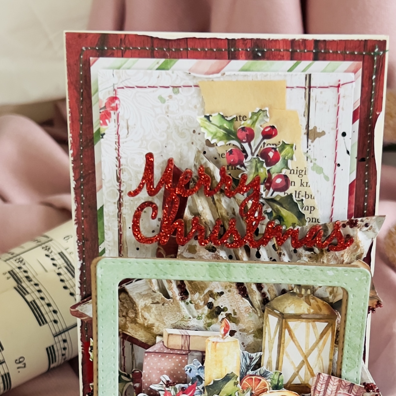 Artistic Christmas Card in Minimalist  Red and Green Design