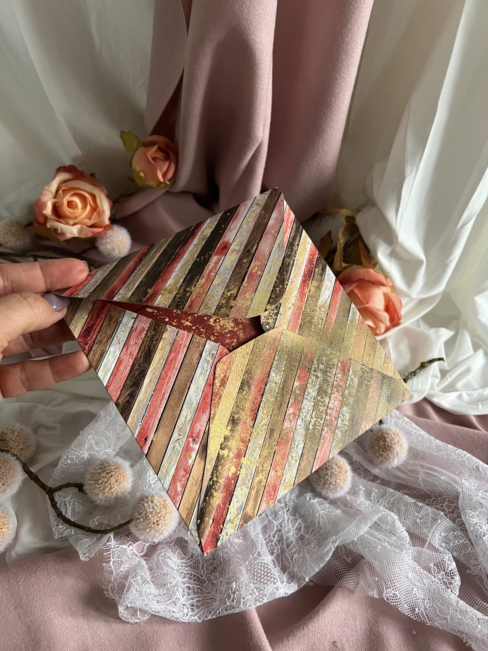 Luxury Artistic Hand-Decorated Holiday Envelope with Glitter Accents.