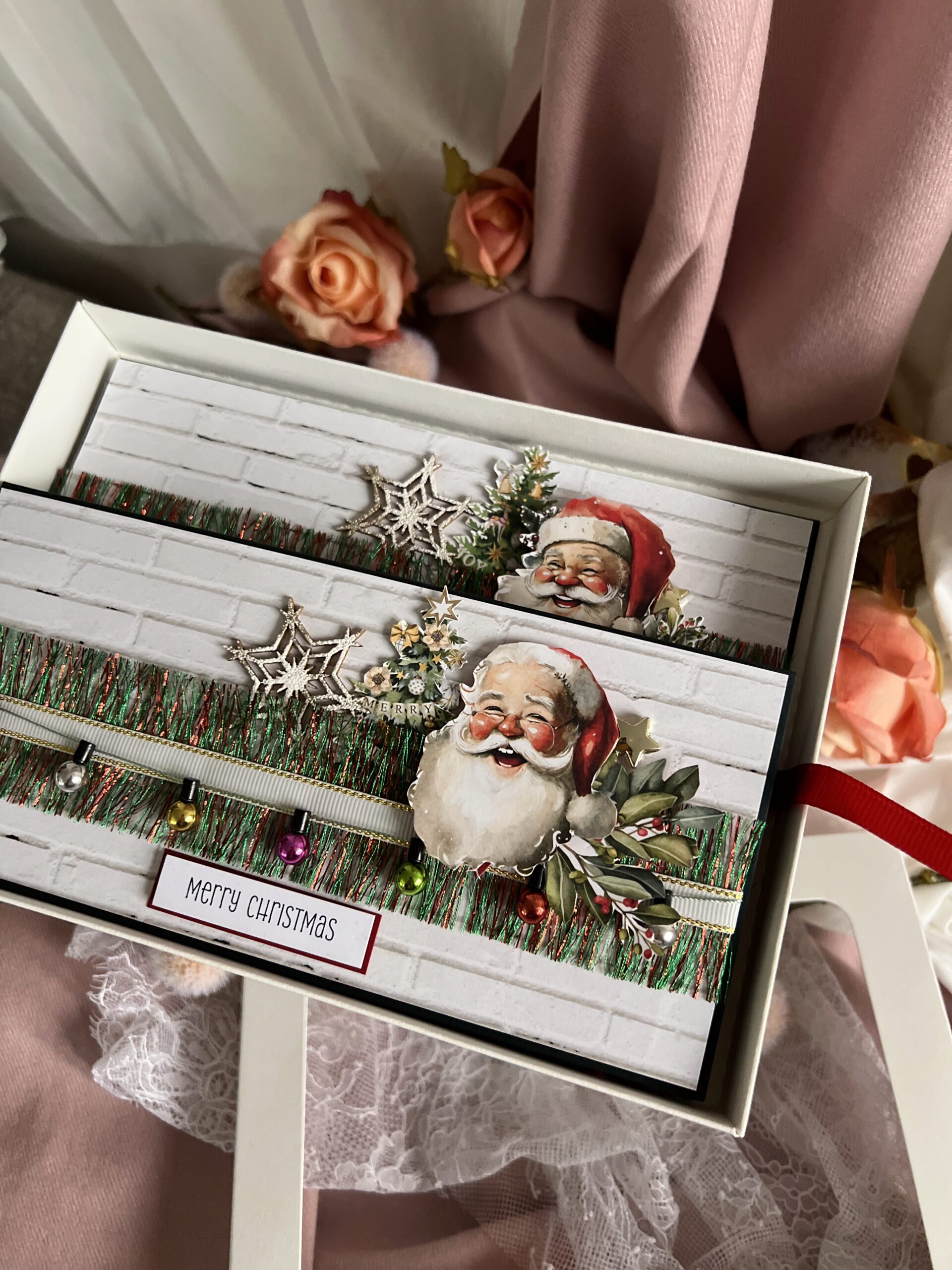 luxury Santa's  Lighted Cher-Pack of 3  Christmas Cards