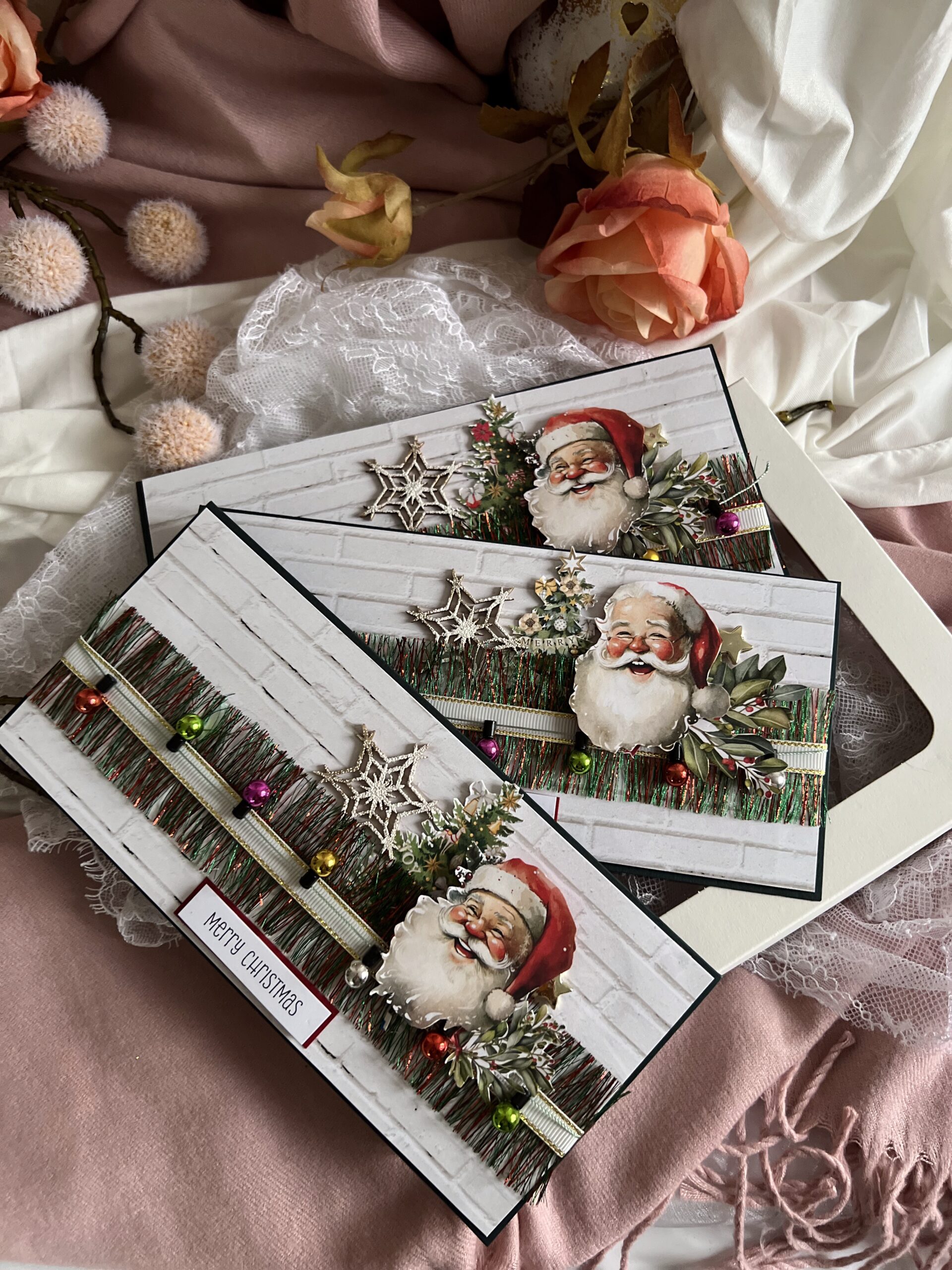 luxury Santa's  Lighted Cher-Pack of 3  Christmas Cards