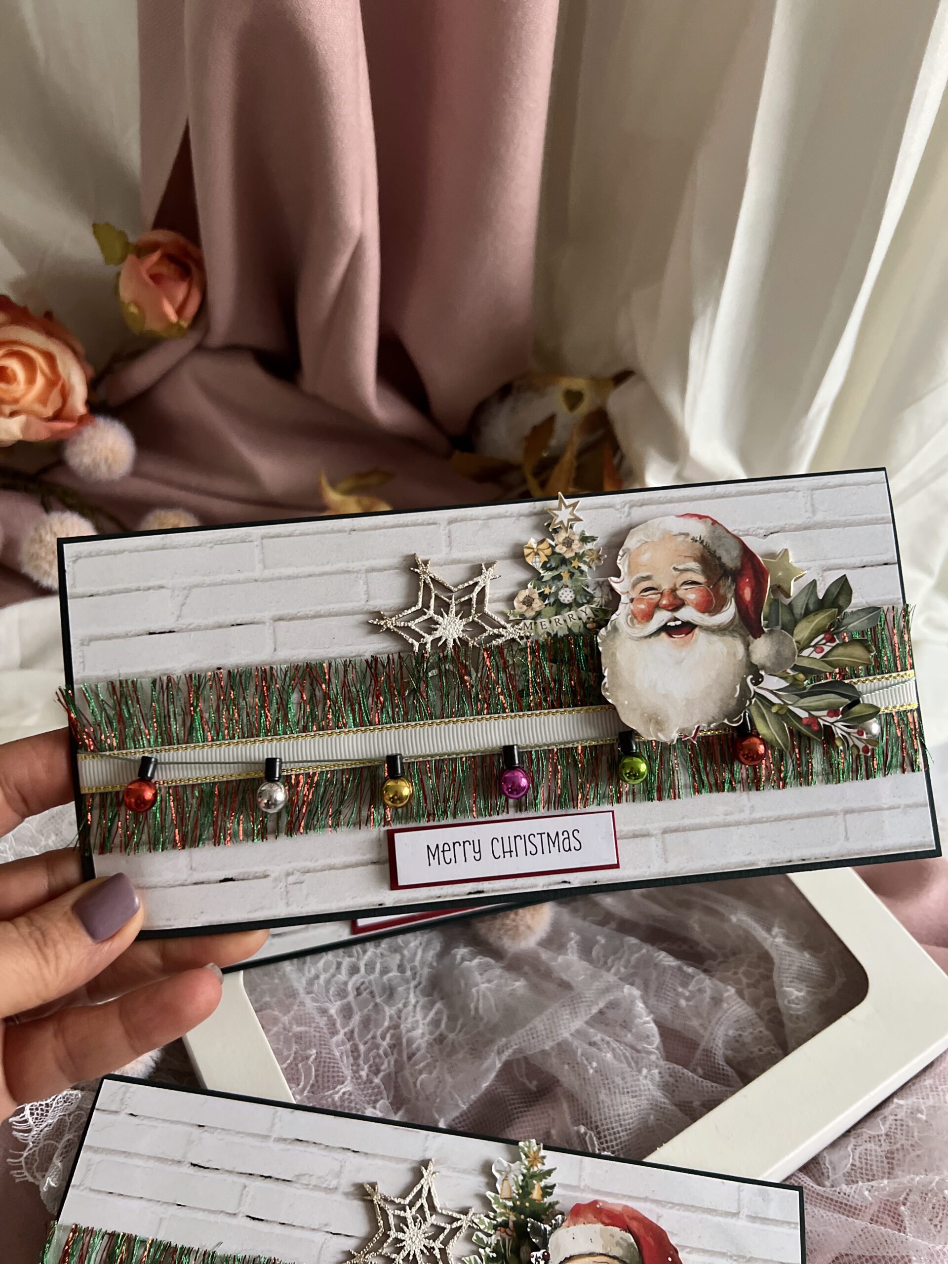 luxury Santa's  Lighted Cher-Pack of 3  Christmas Cards