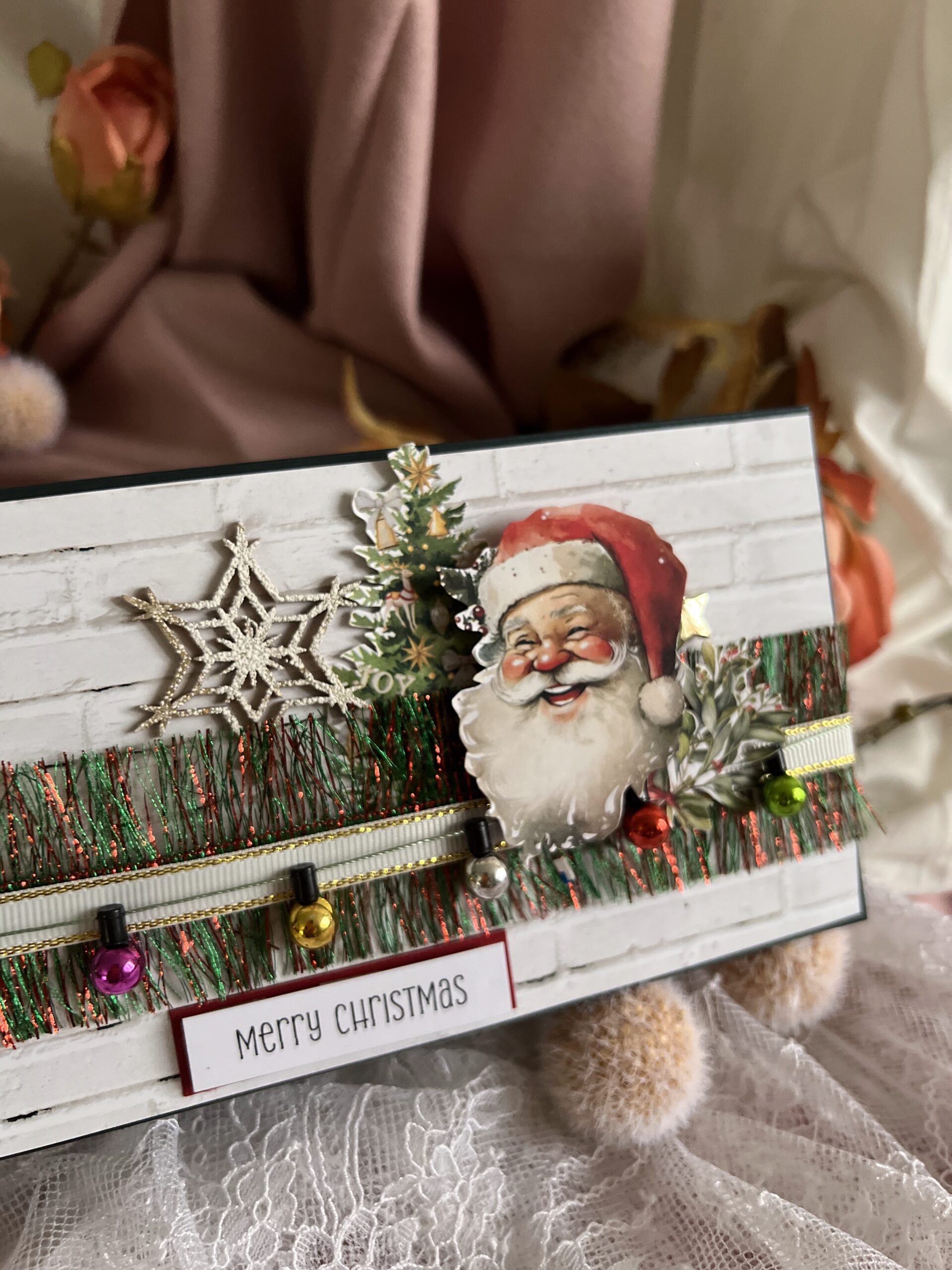 luxury Santa's  Lighted Cher-Pack of 3  Christmas Cards