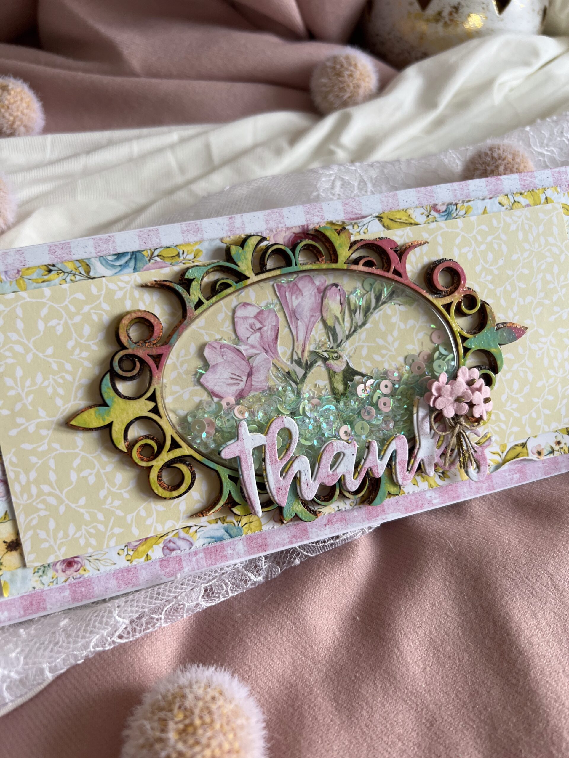 Luxury Sparkling Thank You ,Shaker Card with  Elegant Frame.