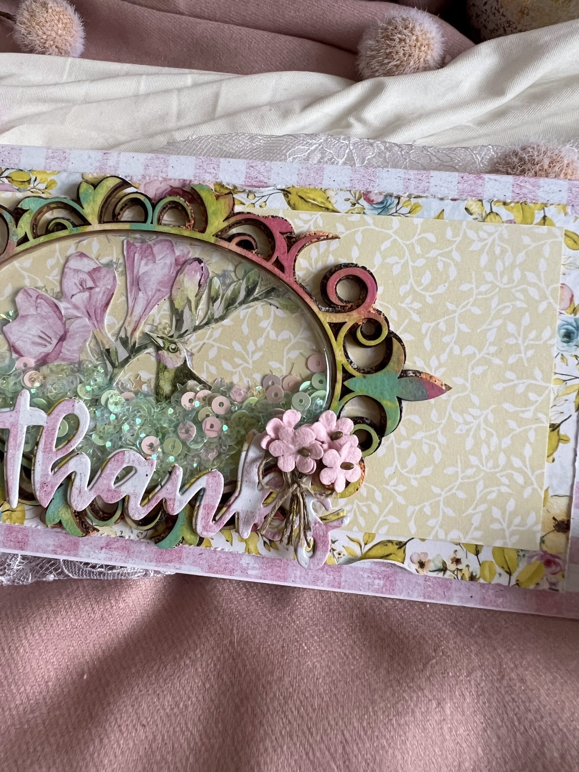 Luxury Sparkling Thank You ,Shaker Card with  Elegant Frame.