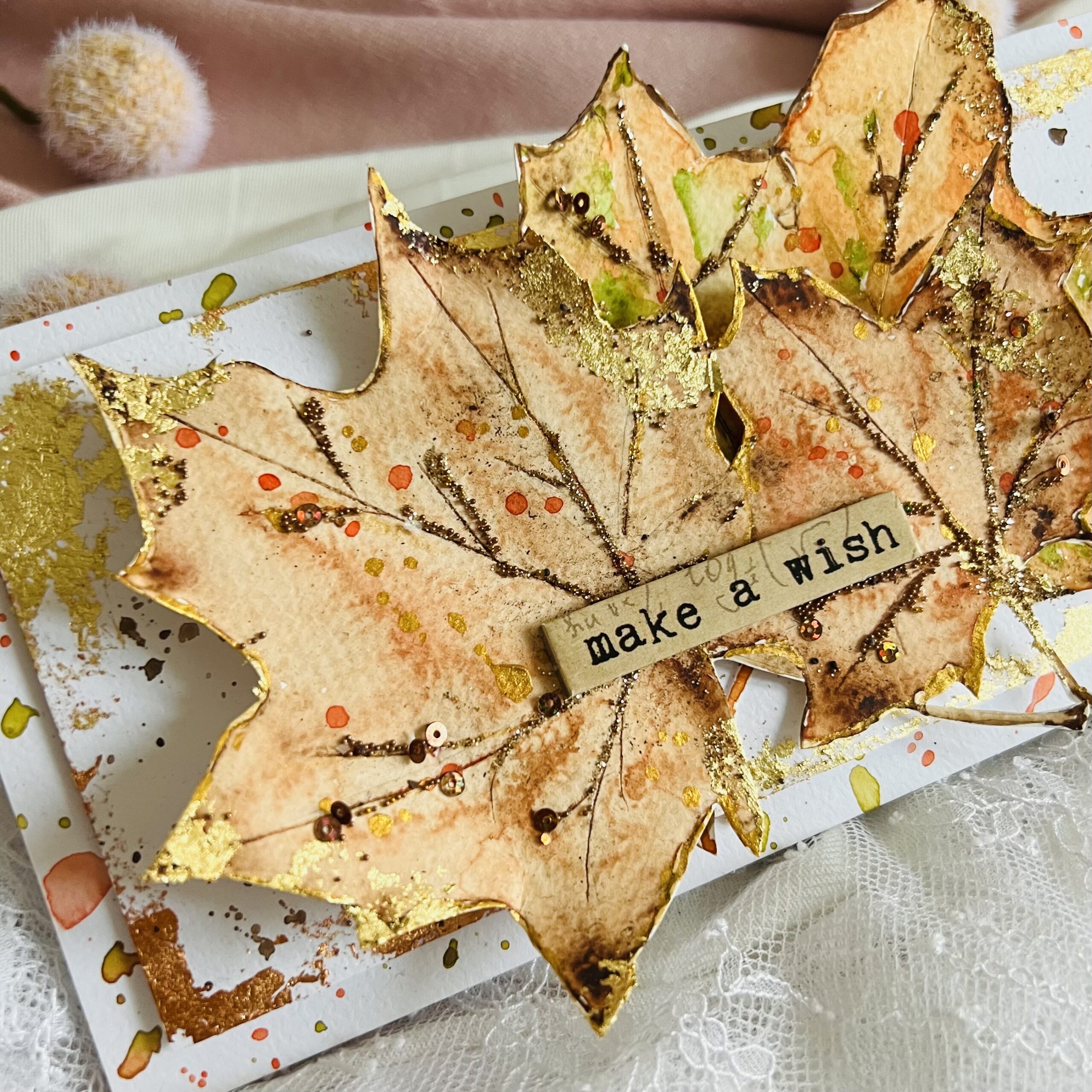 Luxury Autumn Leaves Handmade Thank You Card