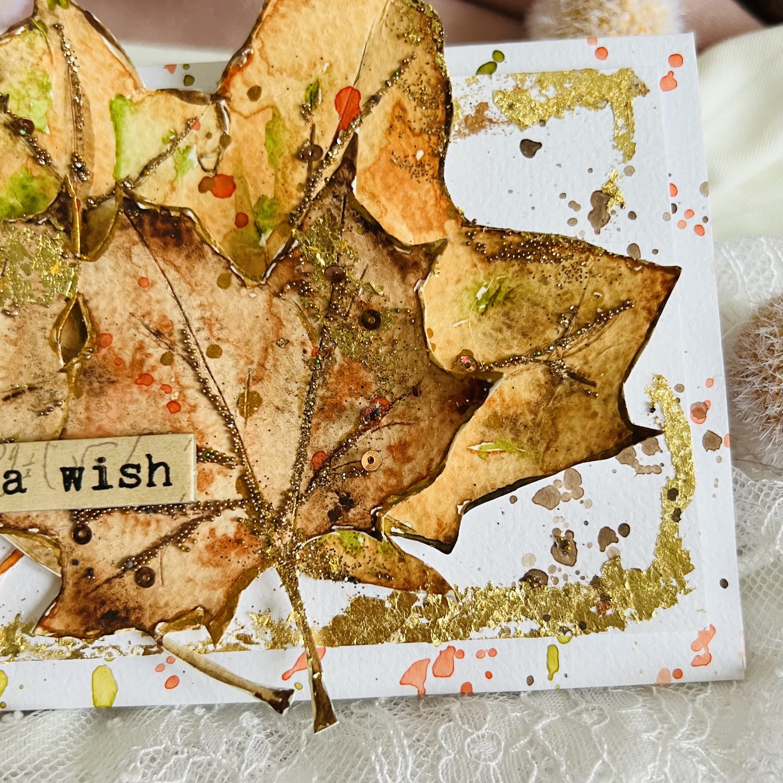 Luxury Autumn Leaves Handmade Thank You Card