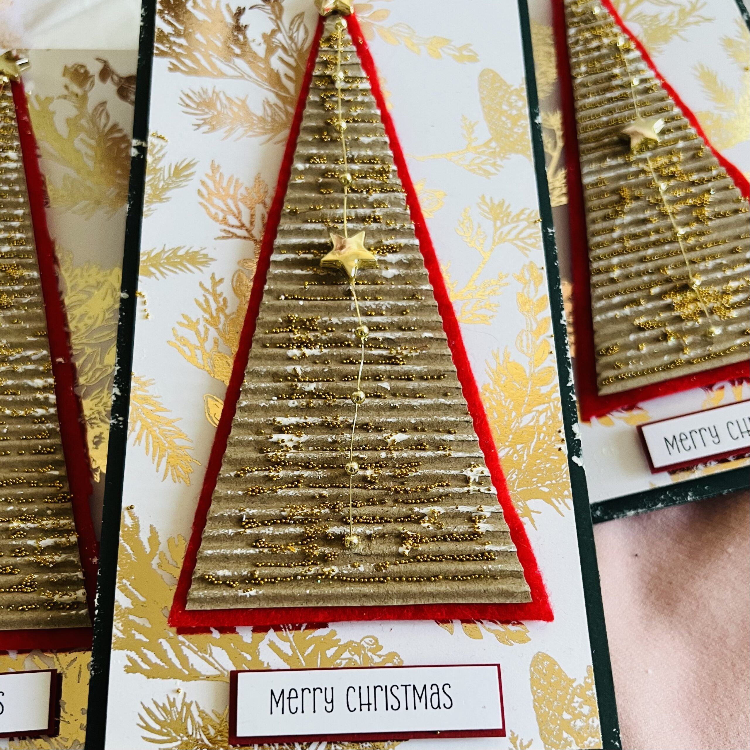 IMG_4729 Artistic Set of 3 Christmas Cards – Red & Gold Trees in Box