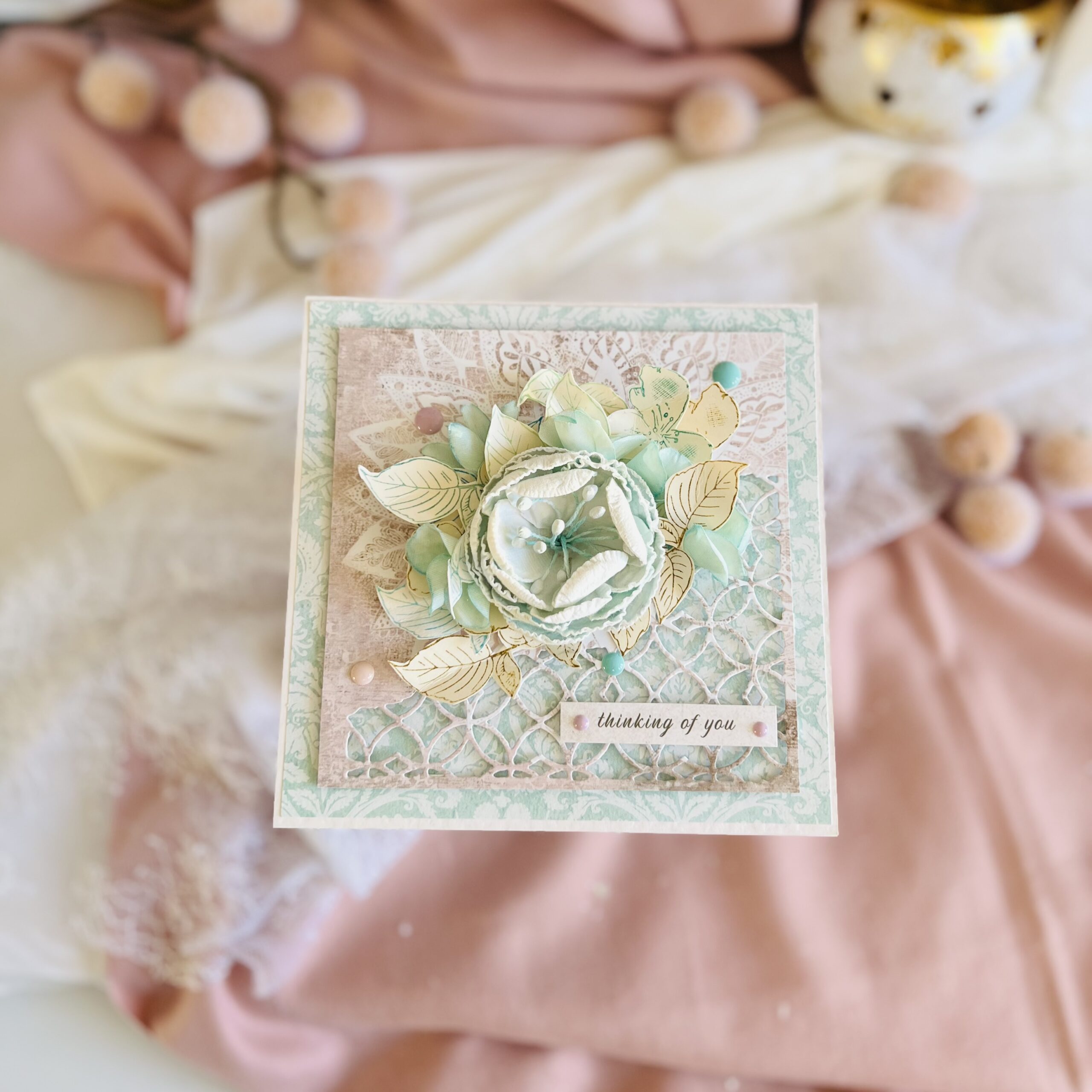 IMG_4799 Luxury Mint Greeting Card with Large Flower – Thinking of You