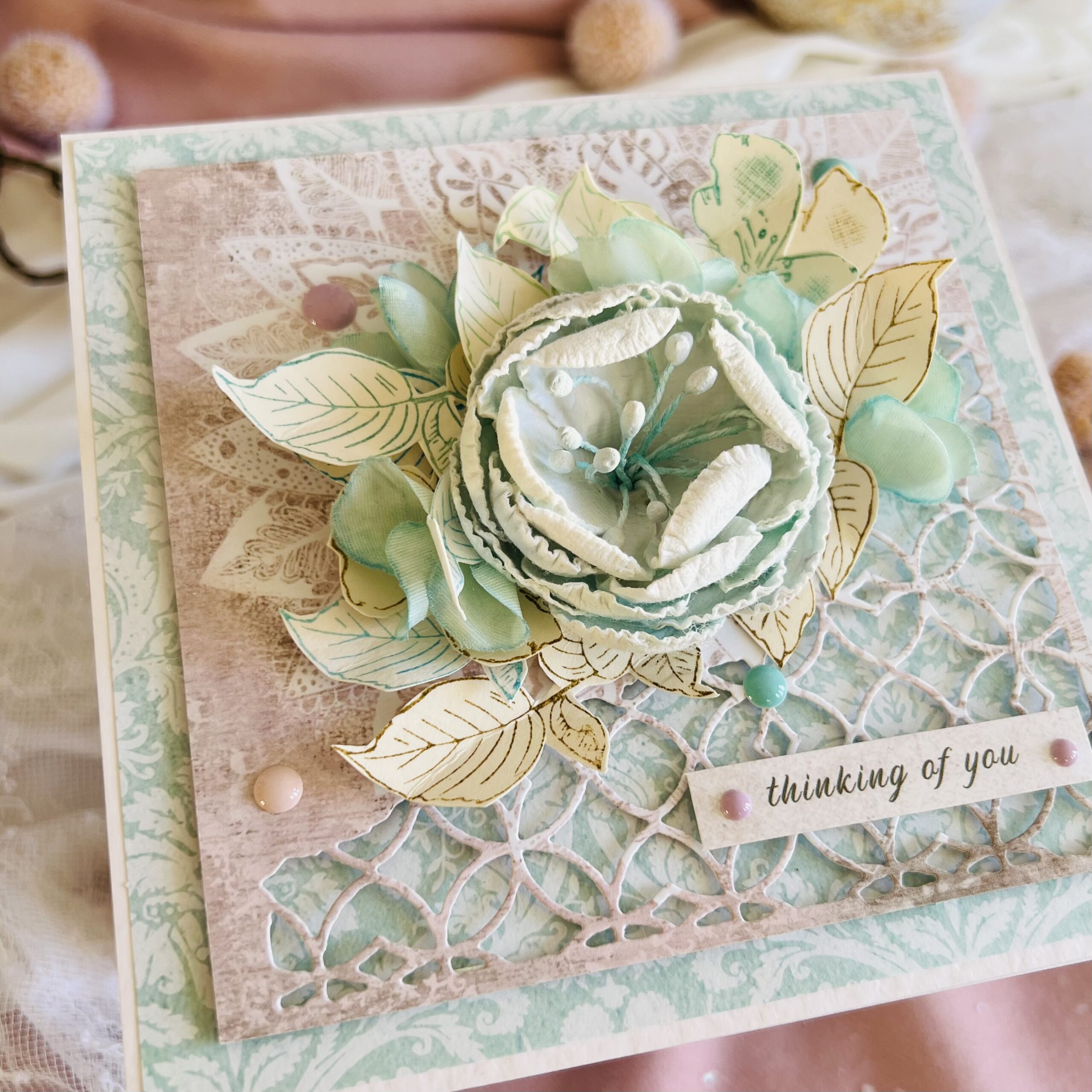 IMG_4800 Luxury Mint Greeting Card with Large Flower – Thinking of You