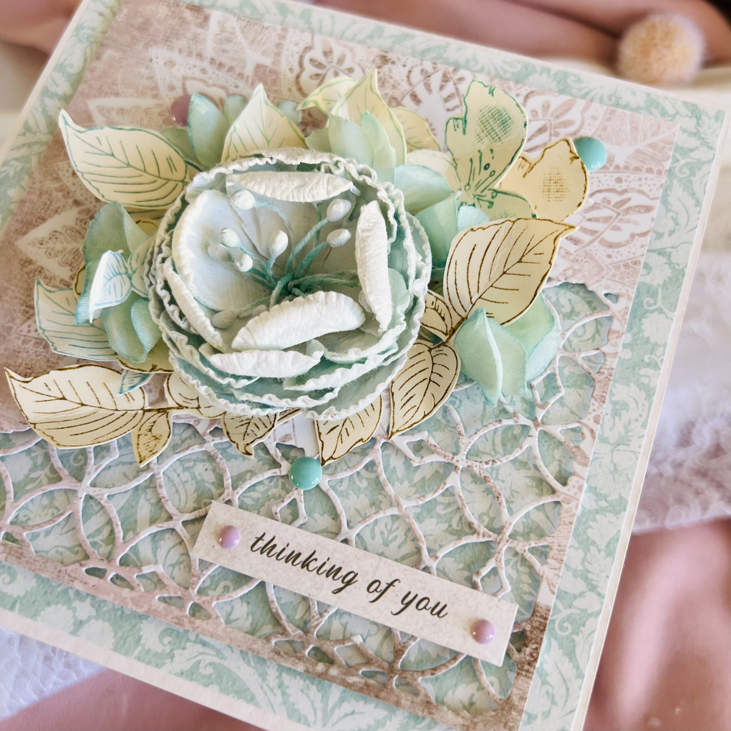 IMG_4801 Luxury Mint Greeting Card with Large Flower – Thinking of You