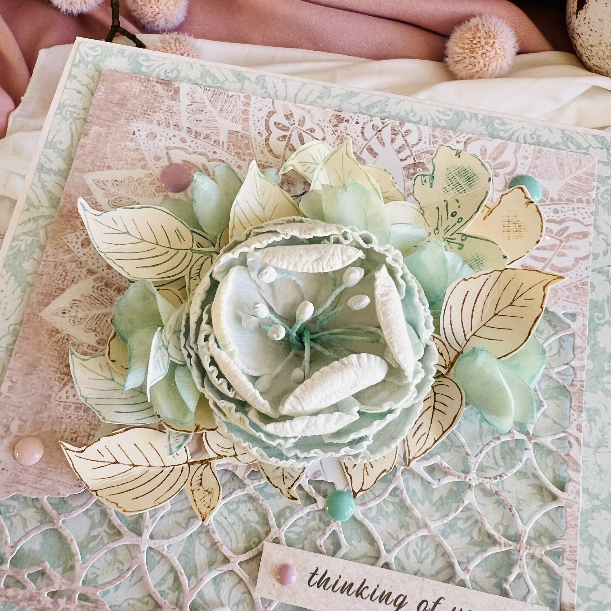 IMG_4802 Luxury Mint Greeting Card with Large Flower – Thinking of You