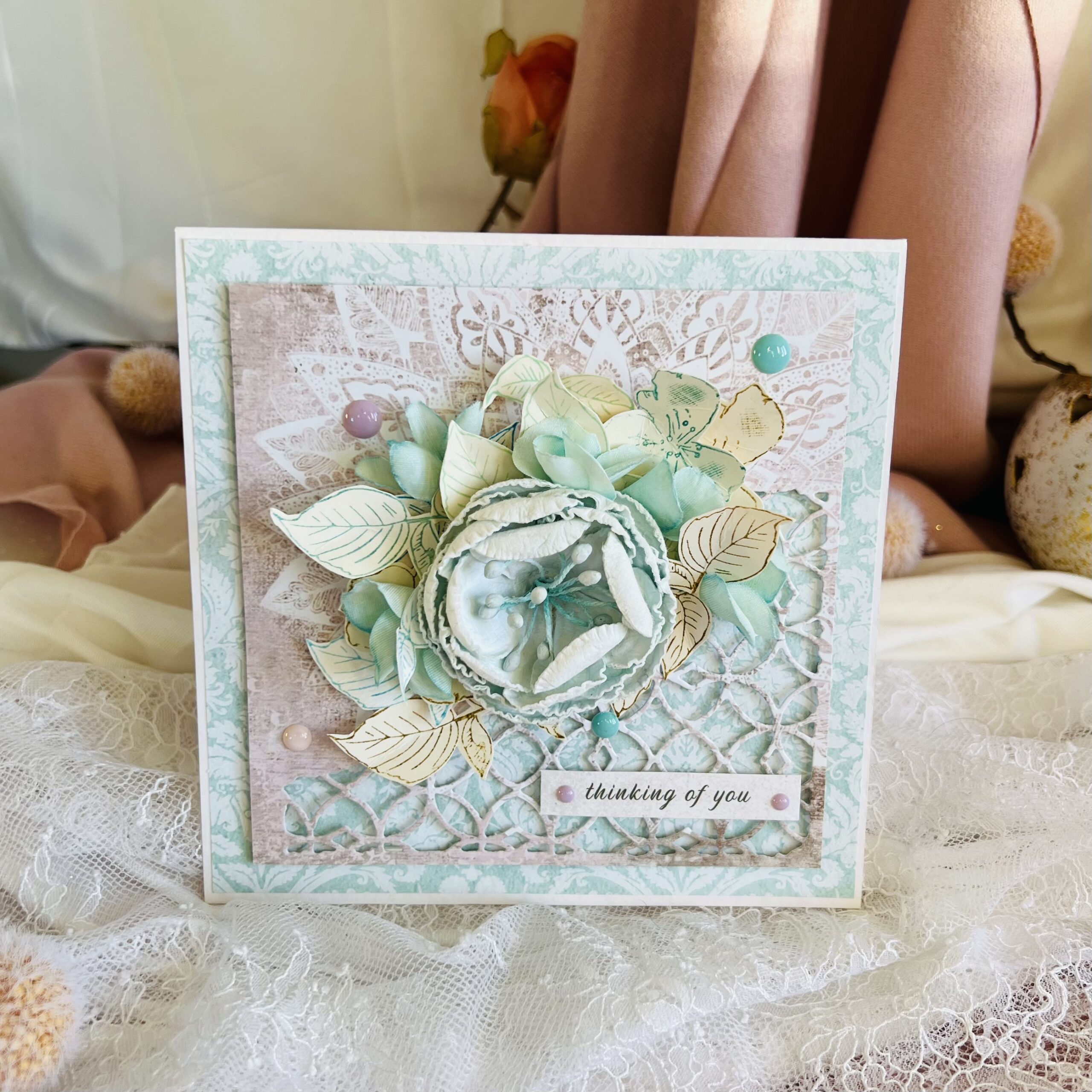 IMG_4803 Luxury Mint Greeting Card with Large Flower – Thinking of You