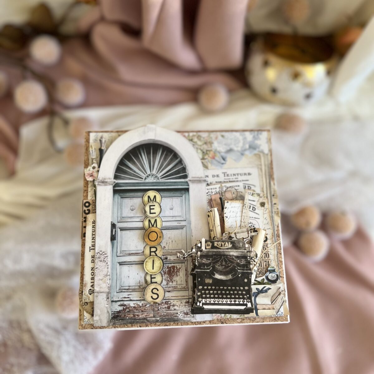 Artistic Handmade Card – Greek Doors and Vintage Typewriter