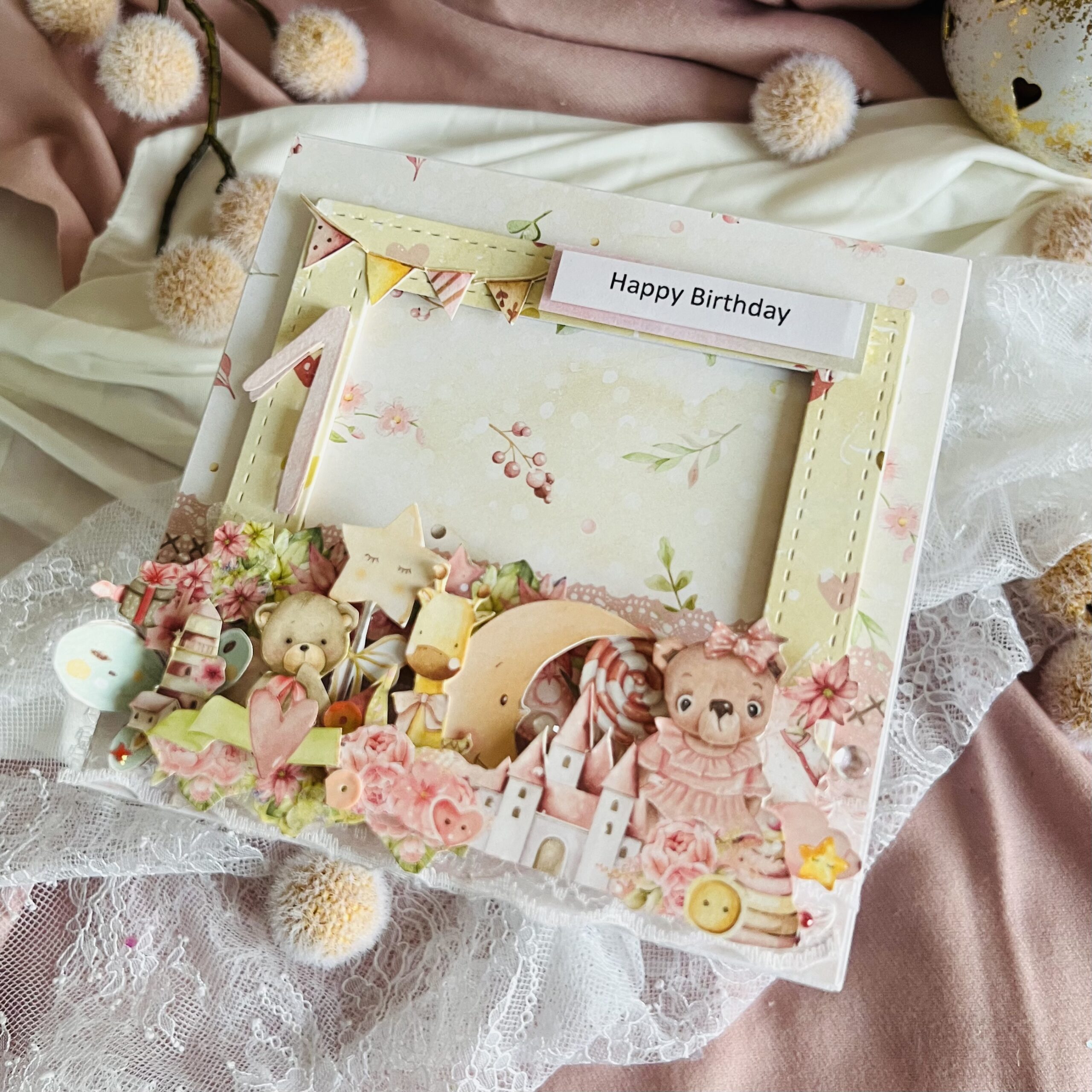 IMG_4905 Luxury Handmade Birthday Card – Pastel Frame for a Little Girl