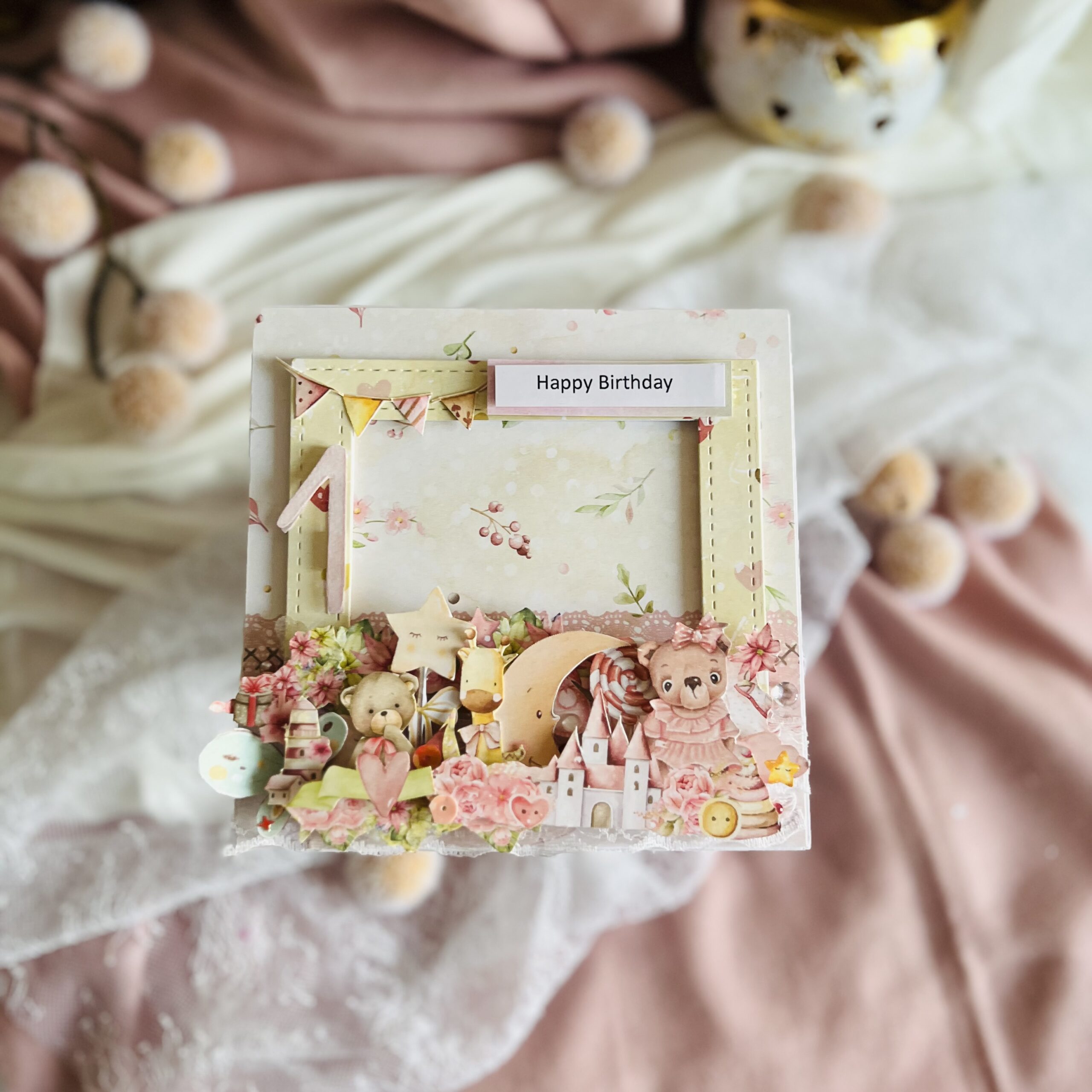 IMG_4906 Luxury Handmade Birthday Card – Pastel Frame for a Little Girl