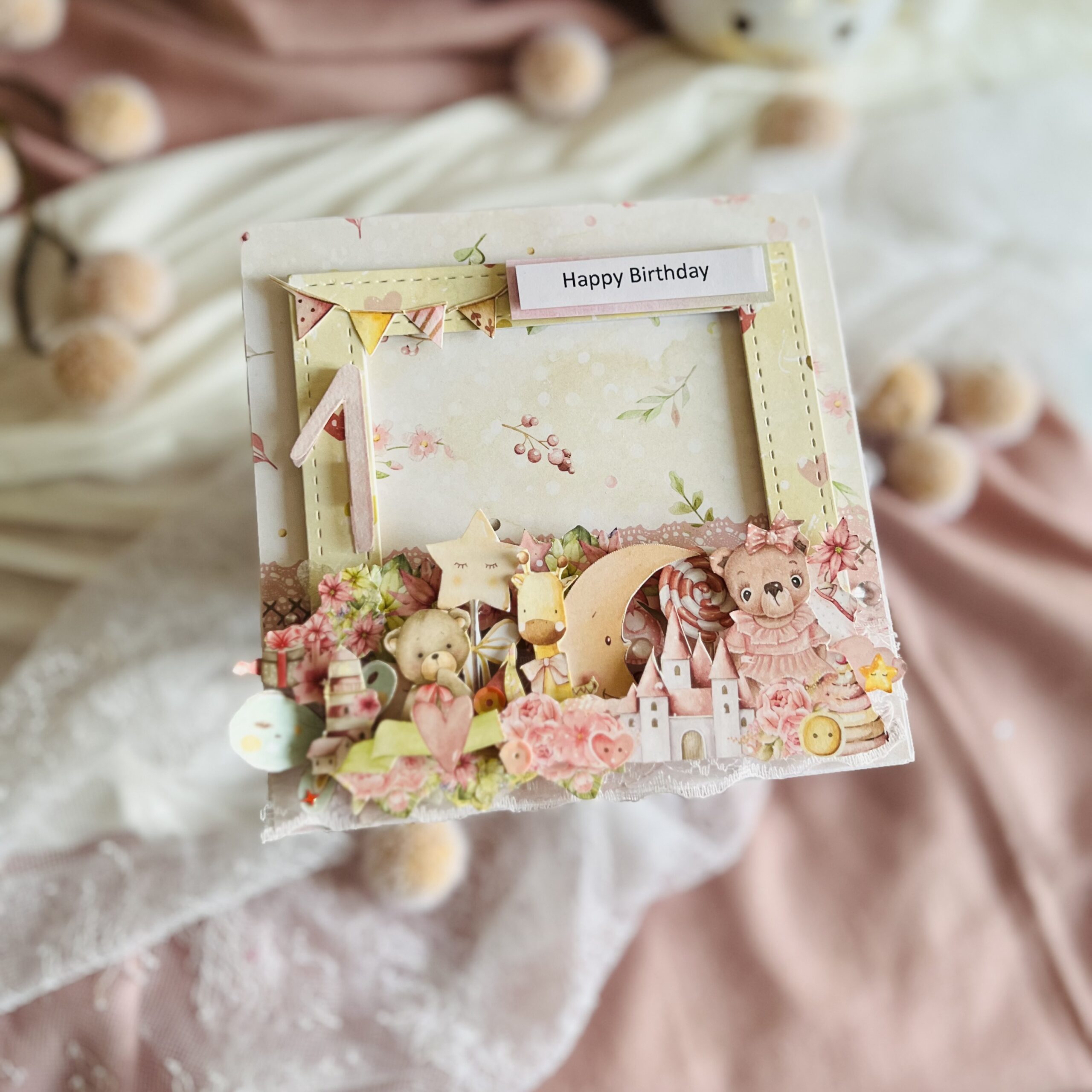 IMG_4907 Luxury Handmade Birthday Card – Pastel Frame for a Little Girl