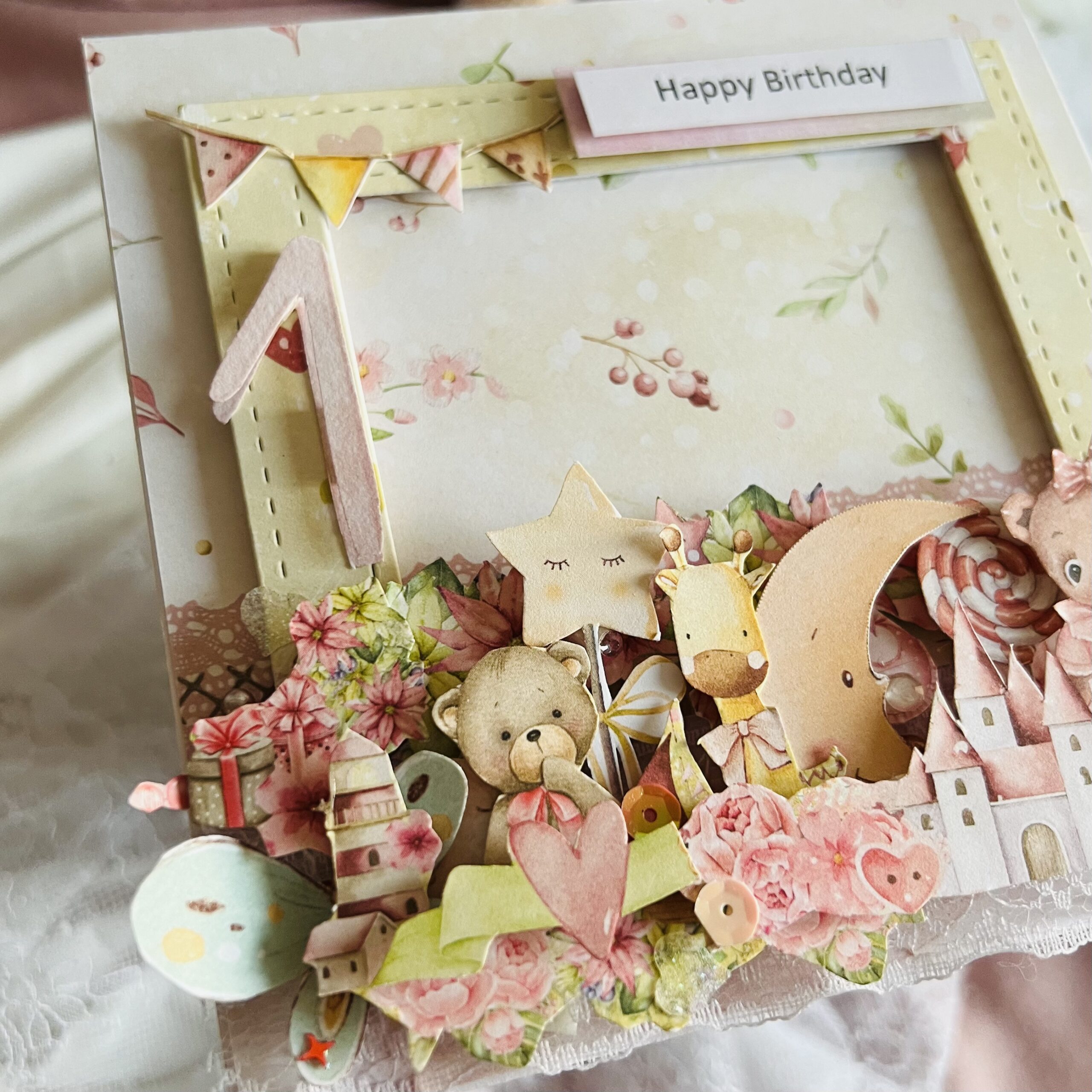 IMG_4910 Luxury Handmade Birthday Card – Pastel Frame for a Little Girl