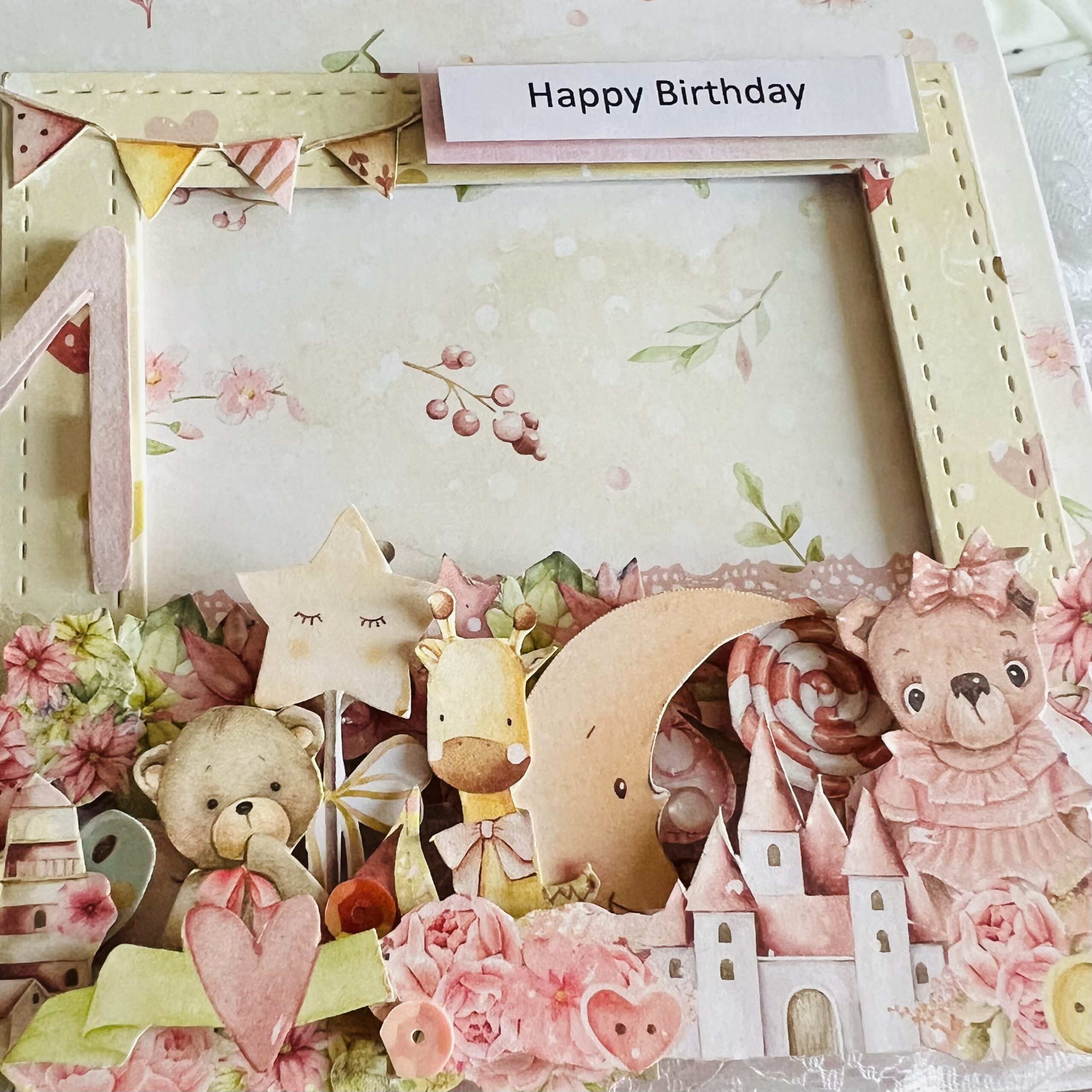 IMG_4911 Luxury Handmade Birthday Card – Pastel Frame for a Little Girl
