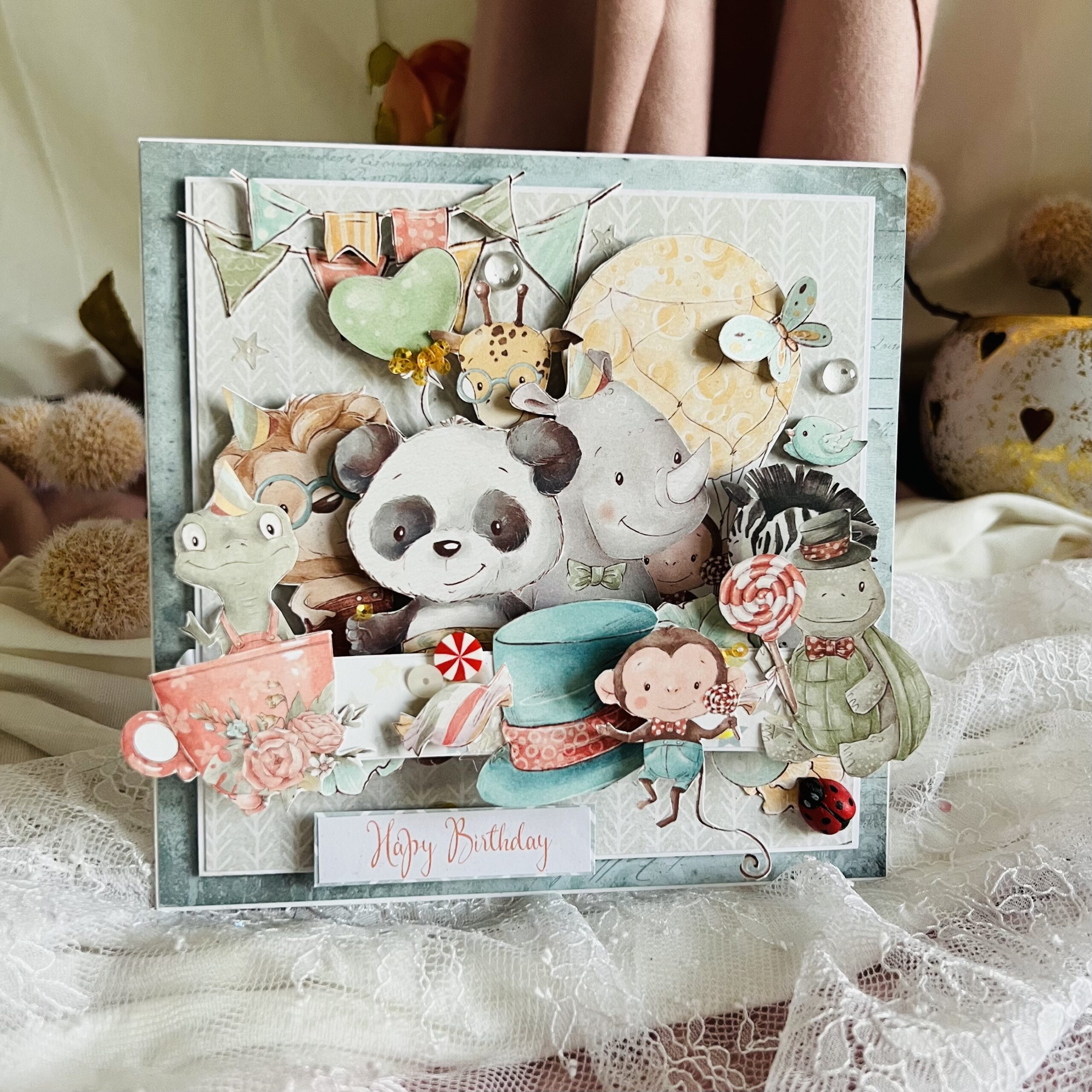 IMG_4924 Luxury Handmade Birthday Card – Adorable Animals Theme.