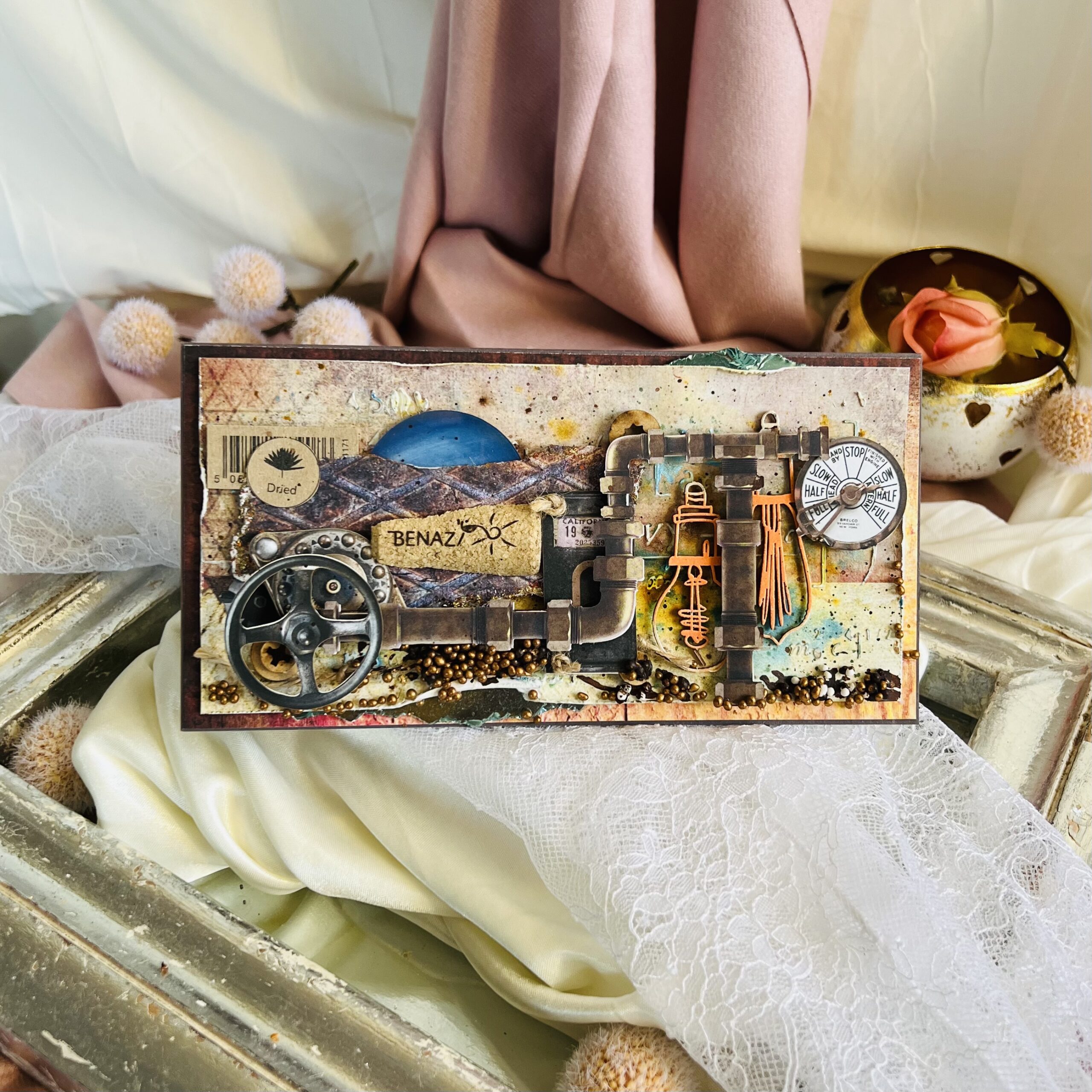 IMG_5010 Handmade Masculine Card- Mixed media with Industrial and Adventure Elements