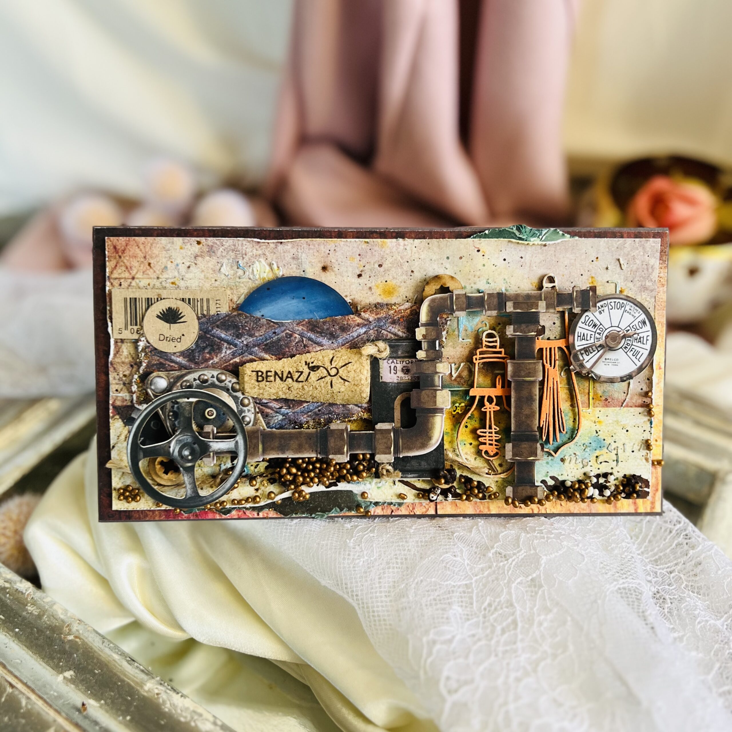 IMG_5013 Handmade Masculine Card- Mixed media with Industrial and Adventure Elements