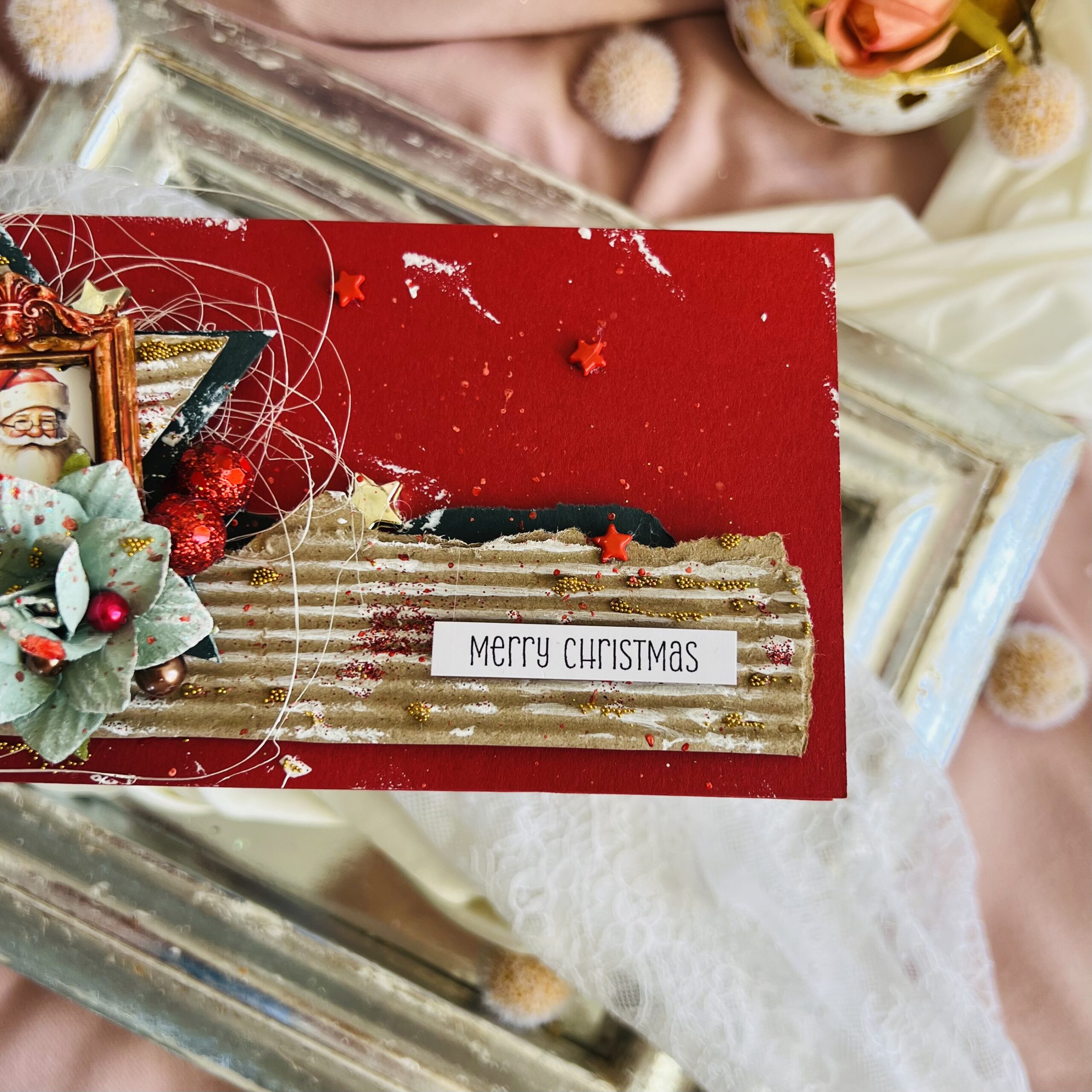 Artistic Handcrafted Christmas Card with Paper Star and Santa