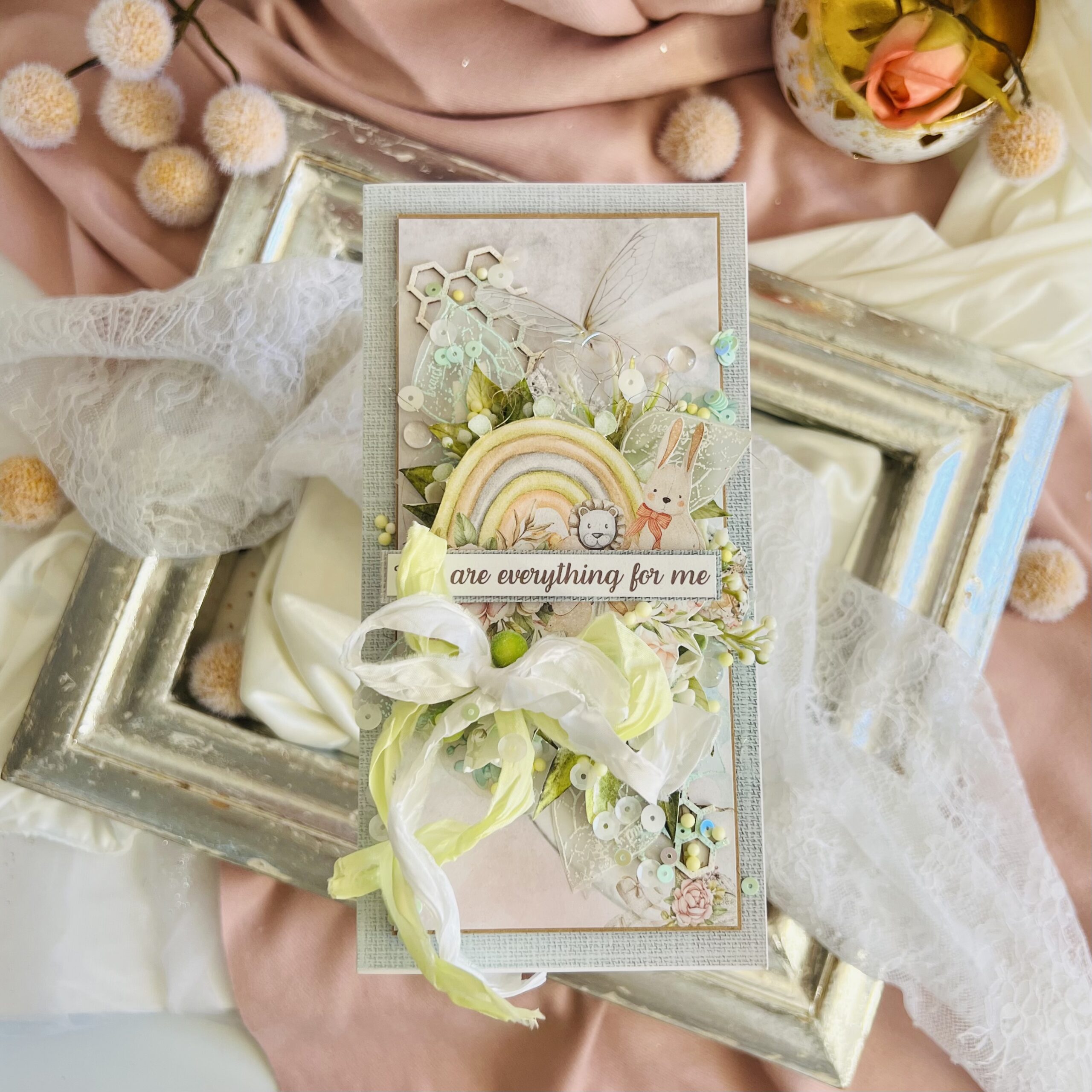 Artistic Pastel Shaker Card with Rainbow for Girls