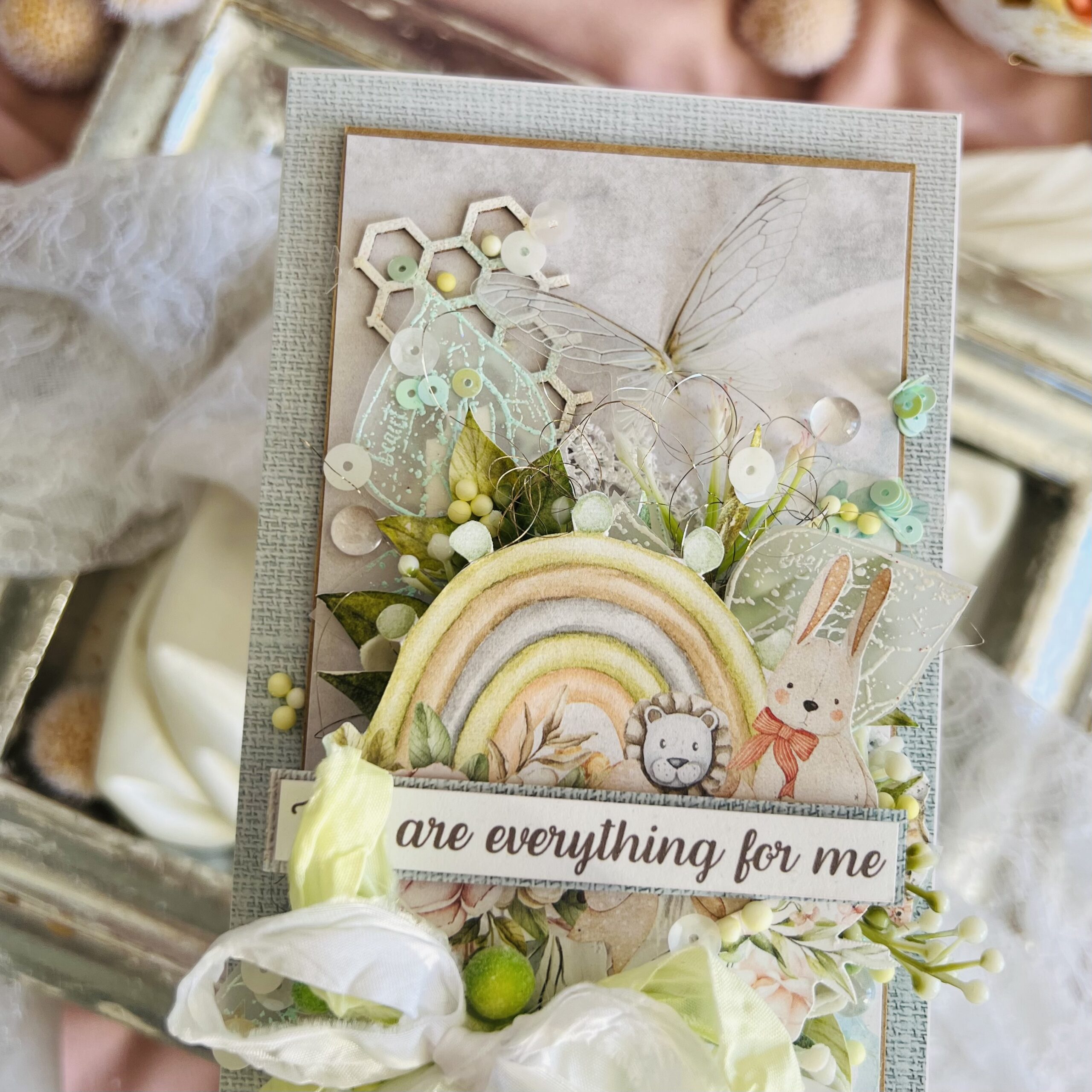 Artistic Pastel Shaker Card with Rainbow for Girls