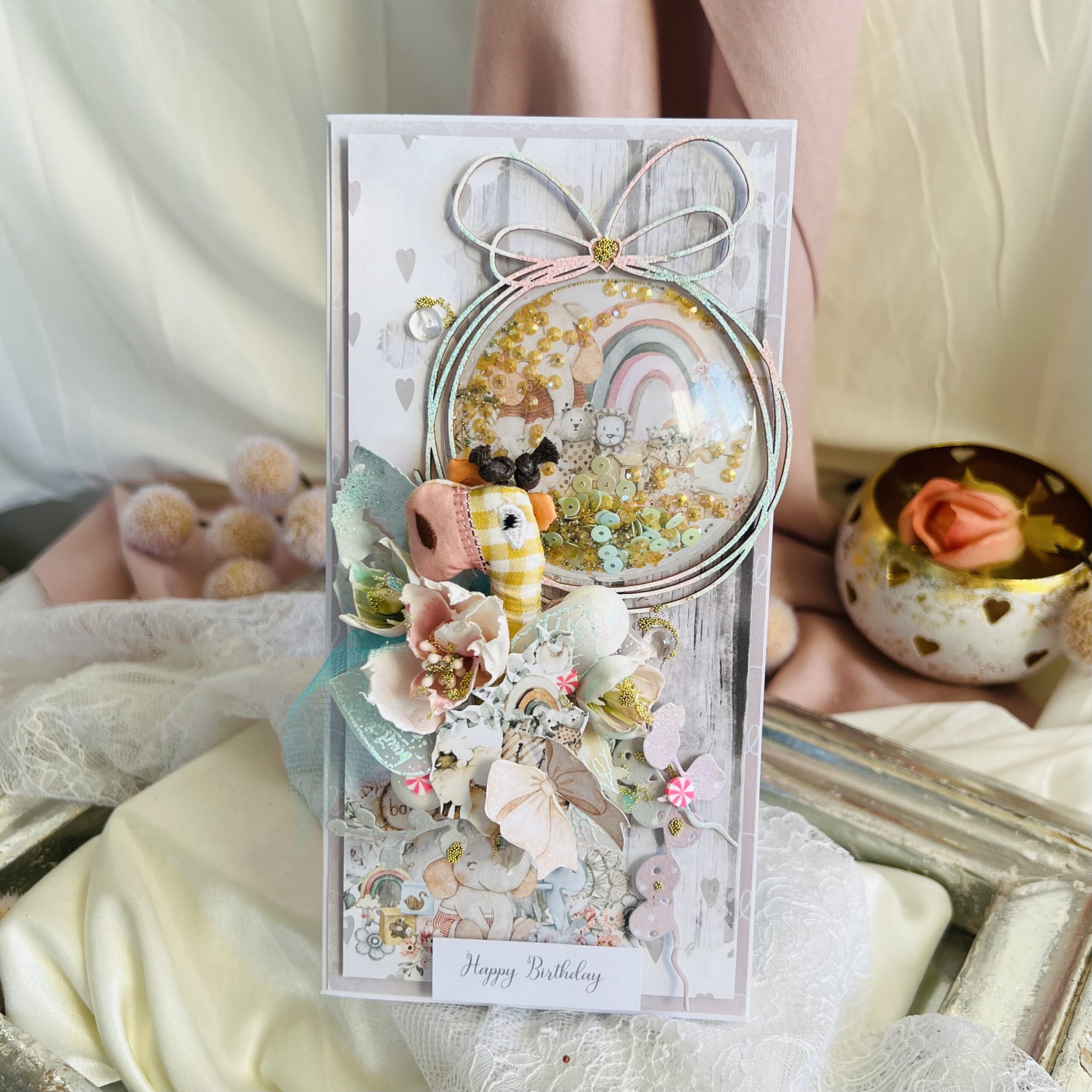 IMG_5163 Luxury Pastel Greeting Card for a Girl with Green Bow