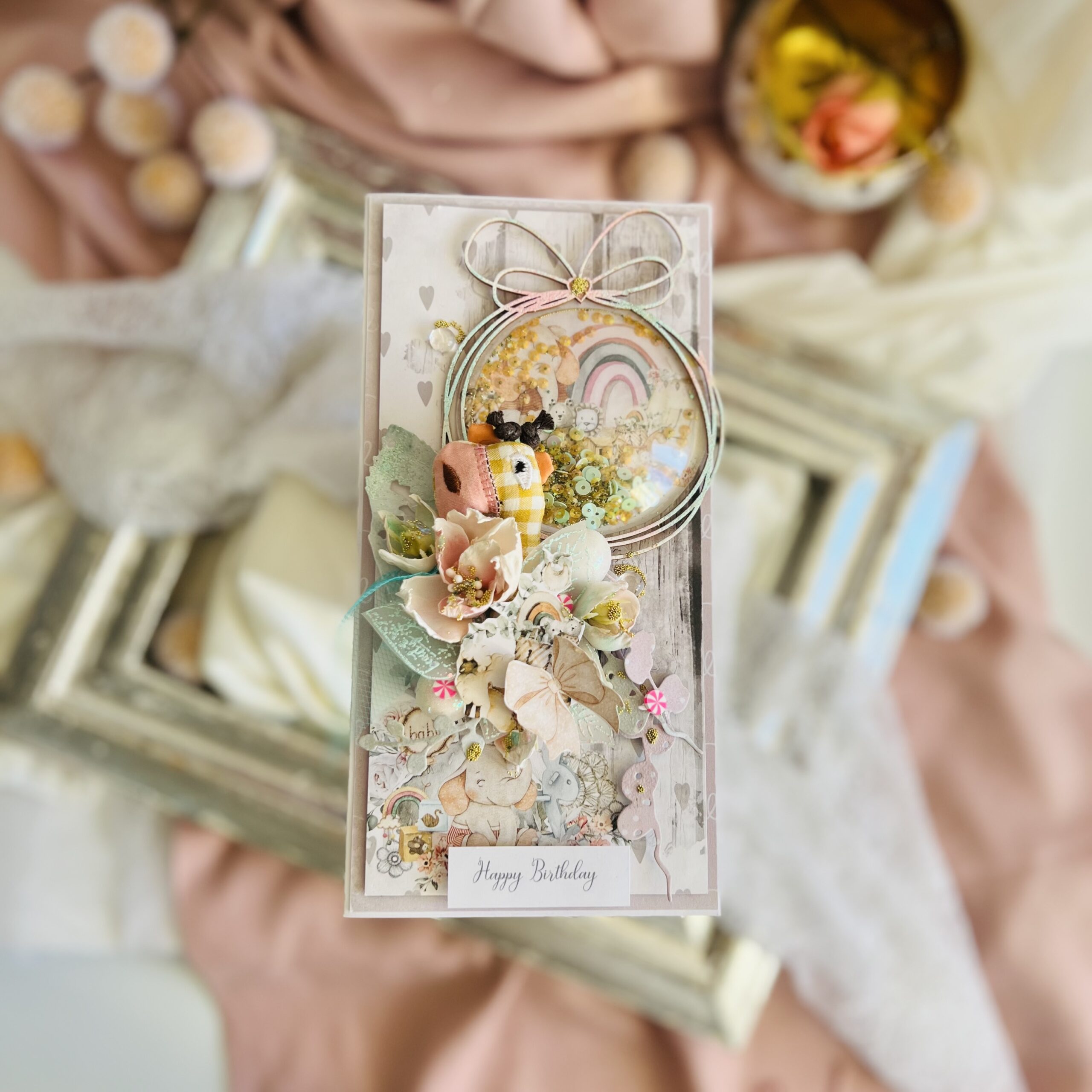 Luxury Pastel Greeting Card for a Girl with Green Bow