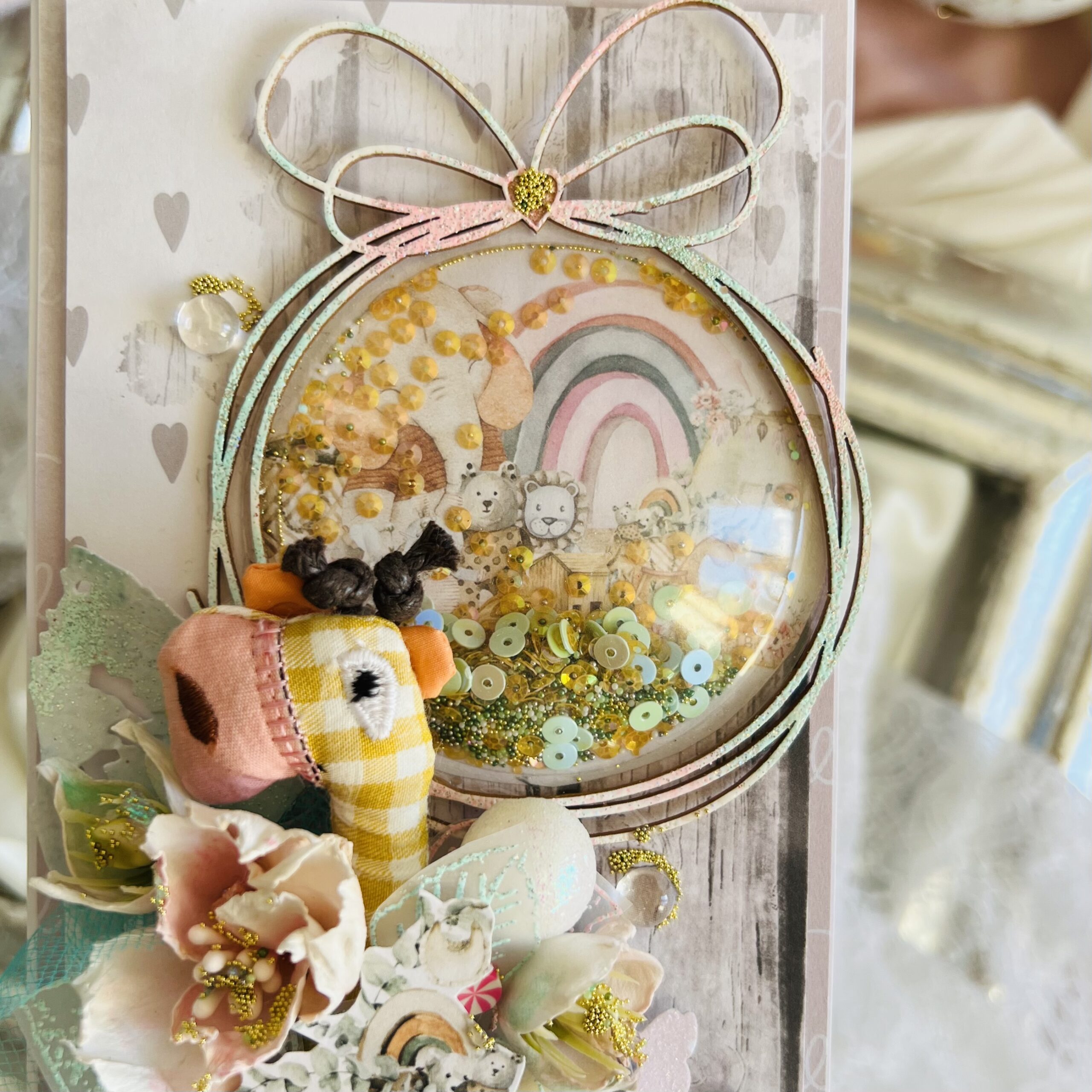 Luxury Pastel Greeting Card for a Girl with Green Bow