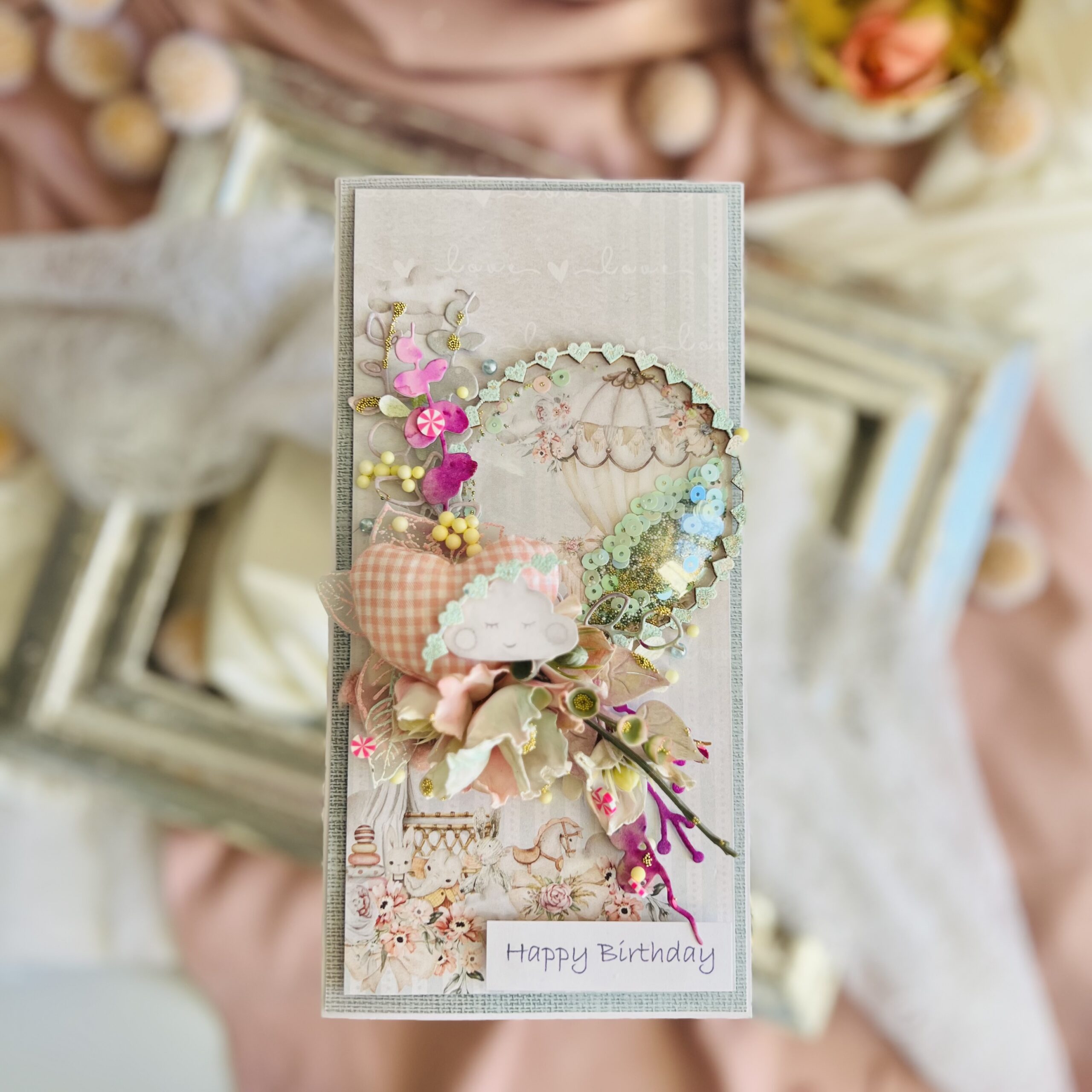 Luxury Pastel Greeting Card for a Girl with Green Bow