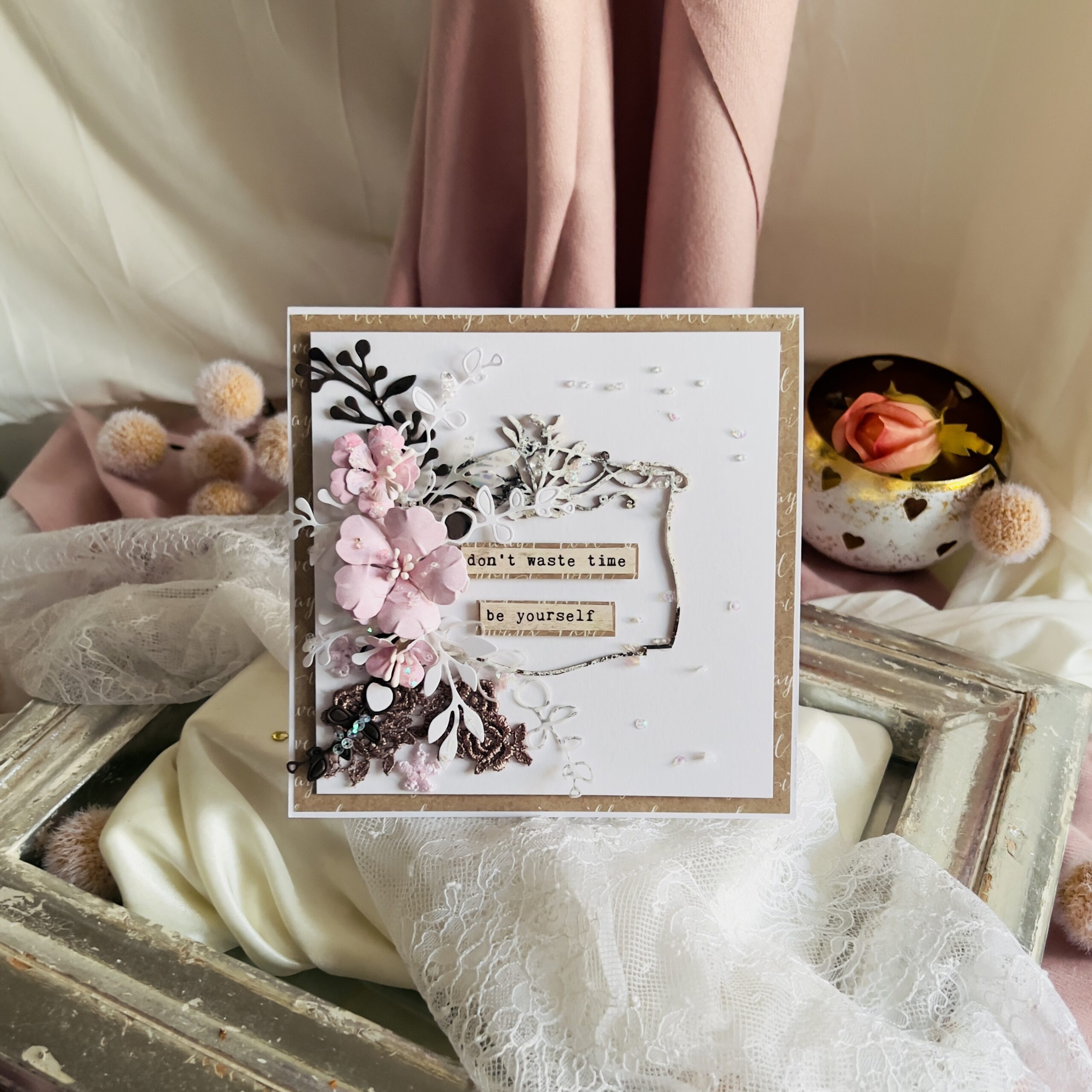 Minimalist Handmade Birthday Card – Brown Flower Design