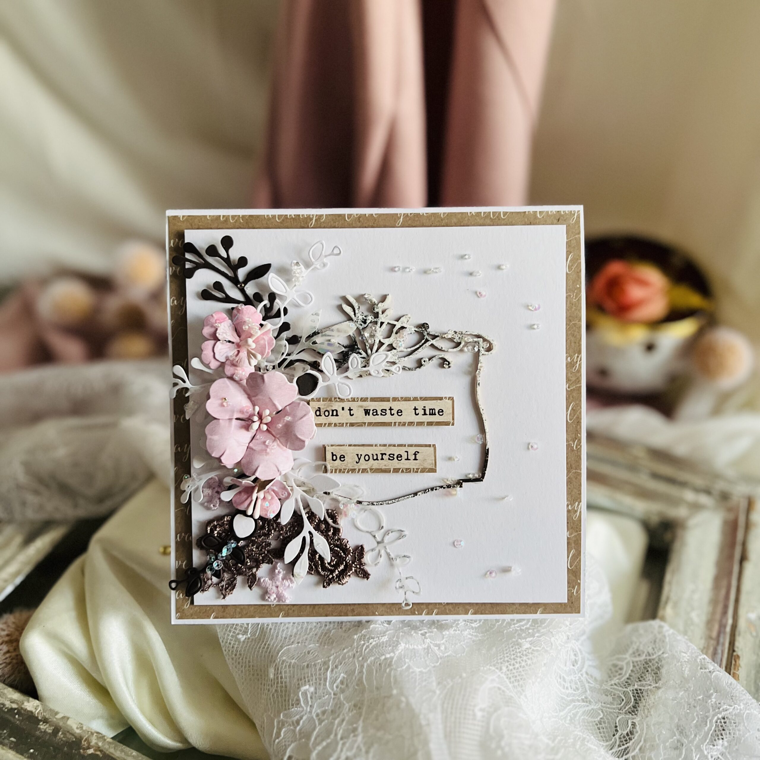 IMG_5289 Minimalist Handmade Birthday Card – Brown Flower Design