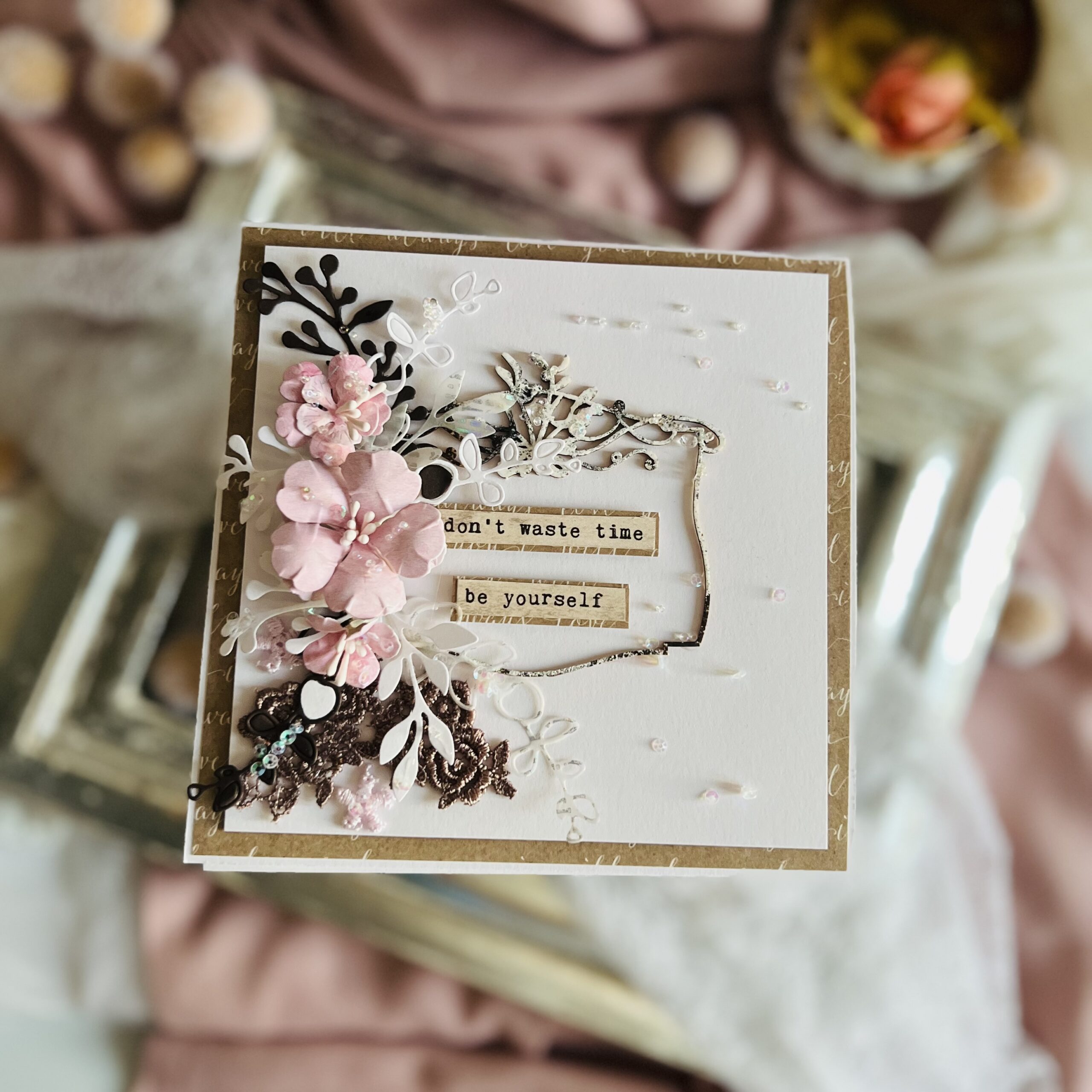 Minimalist Handmade Birthday Card – Brown Flower Design