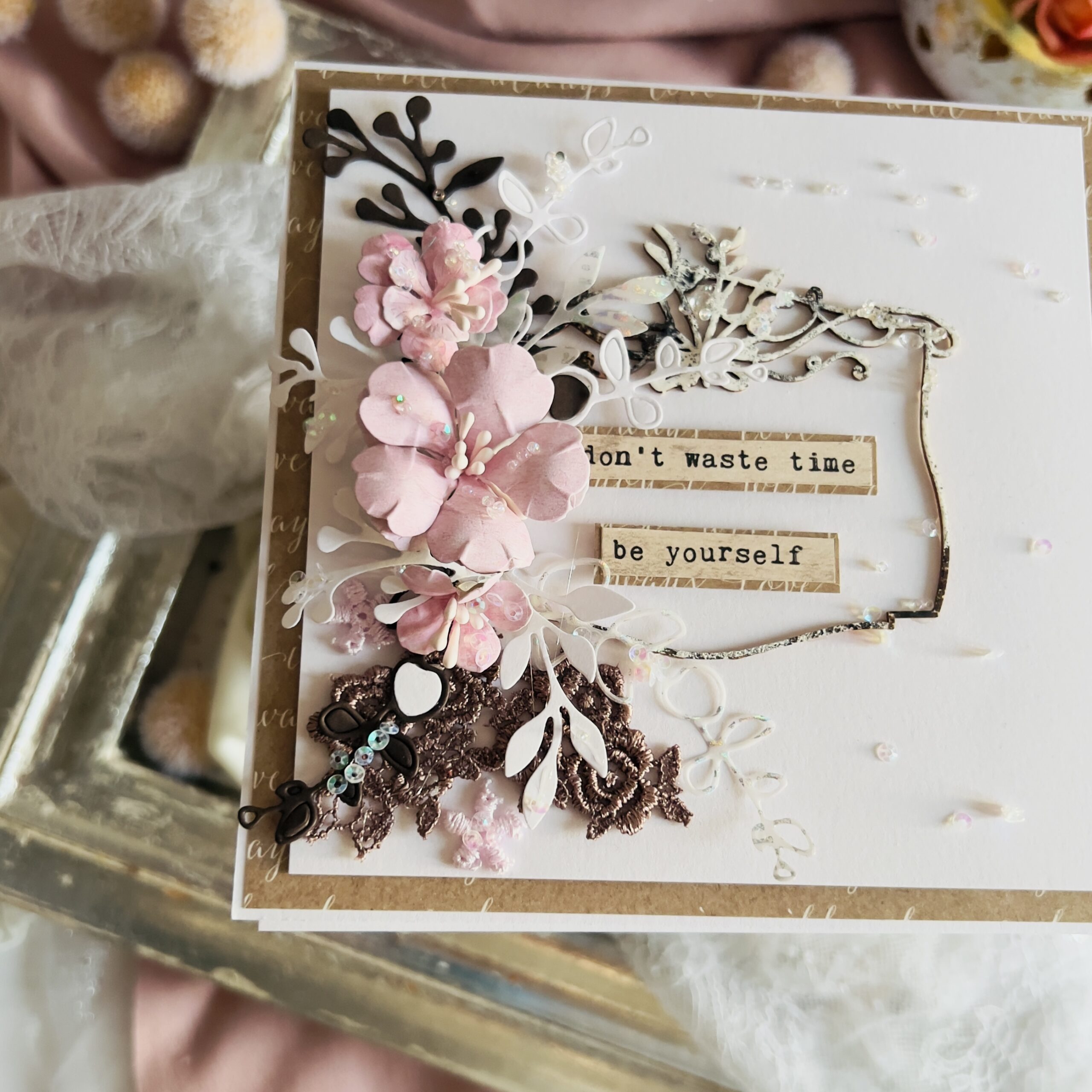 Minimalist Handmade Birthday Card – Brown Flower Design