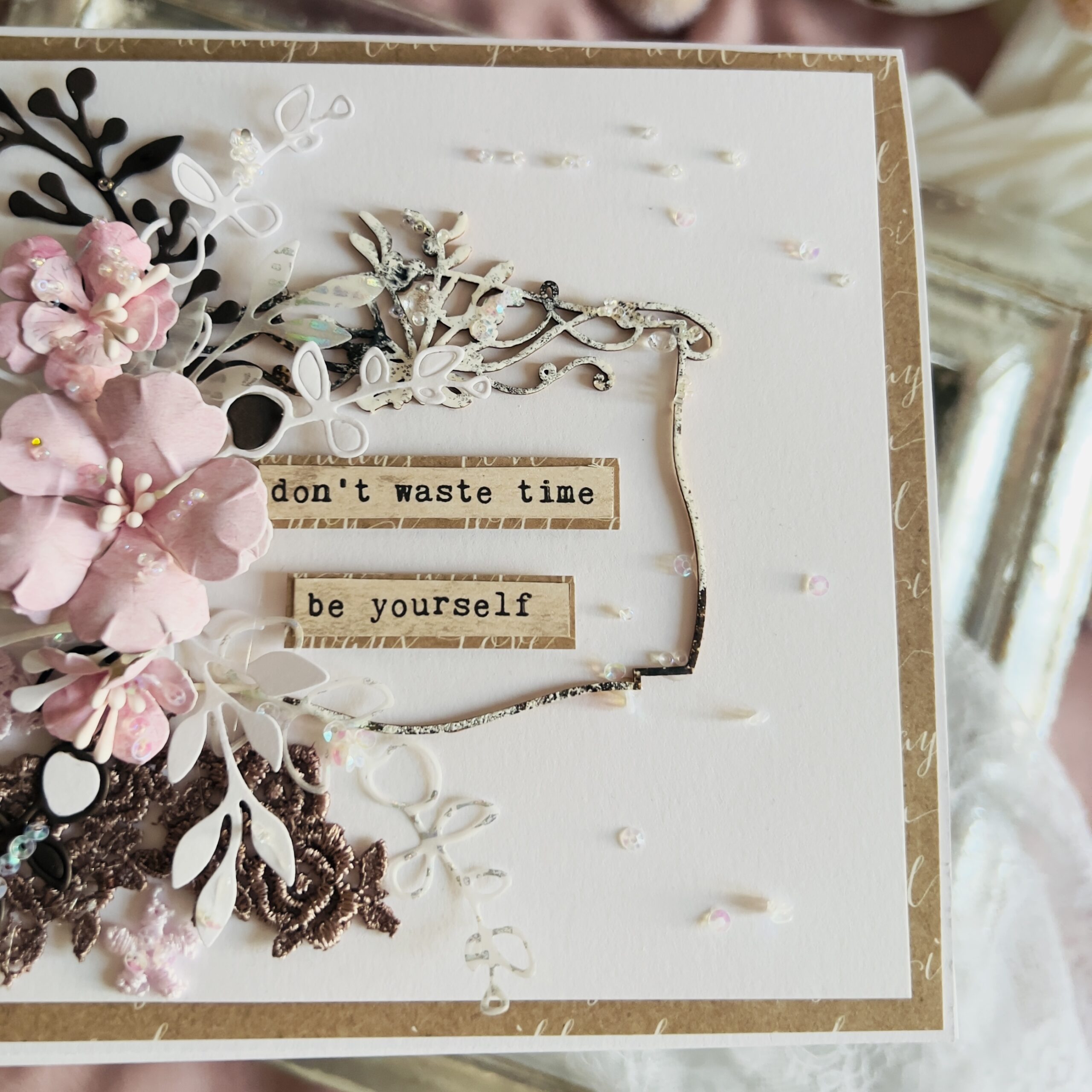 Minimalist Handmade Birthday Card – Brown Flower Design