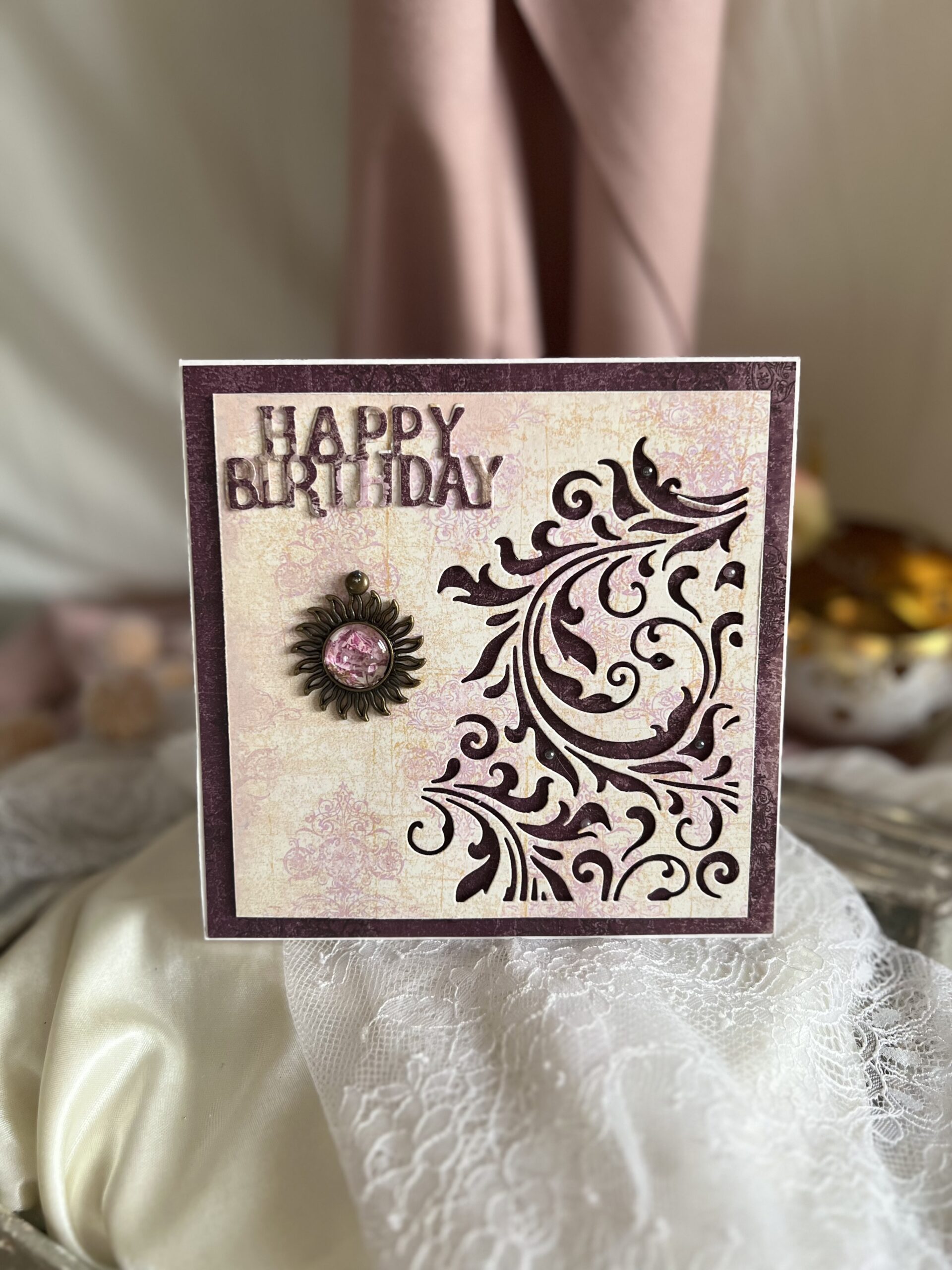 Luxury Vintage Birthday Card with Antique Photo Pendant
