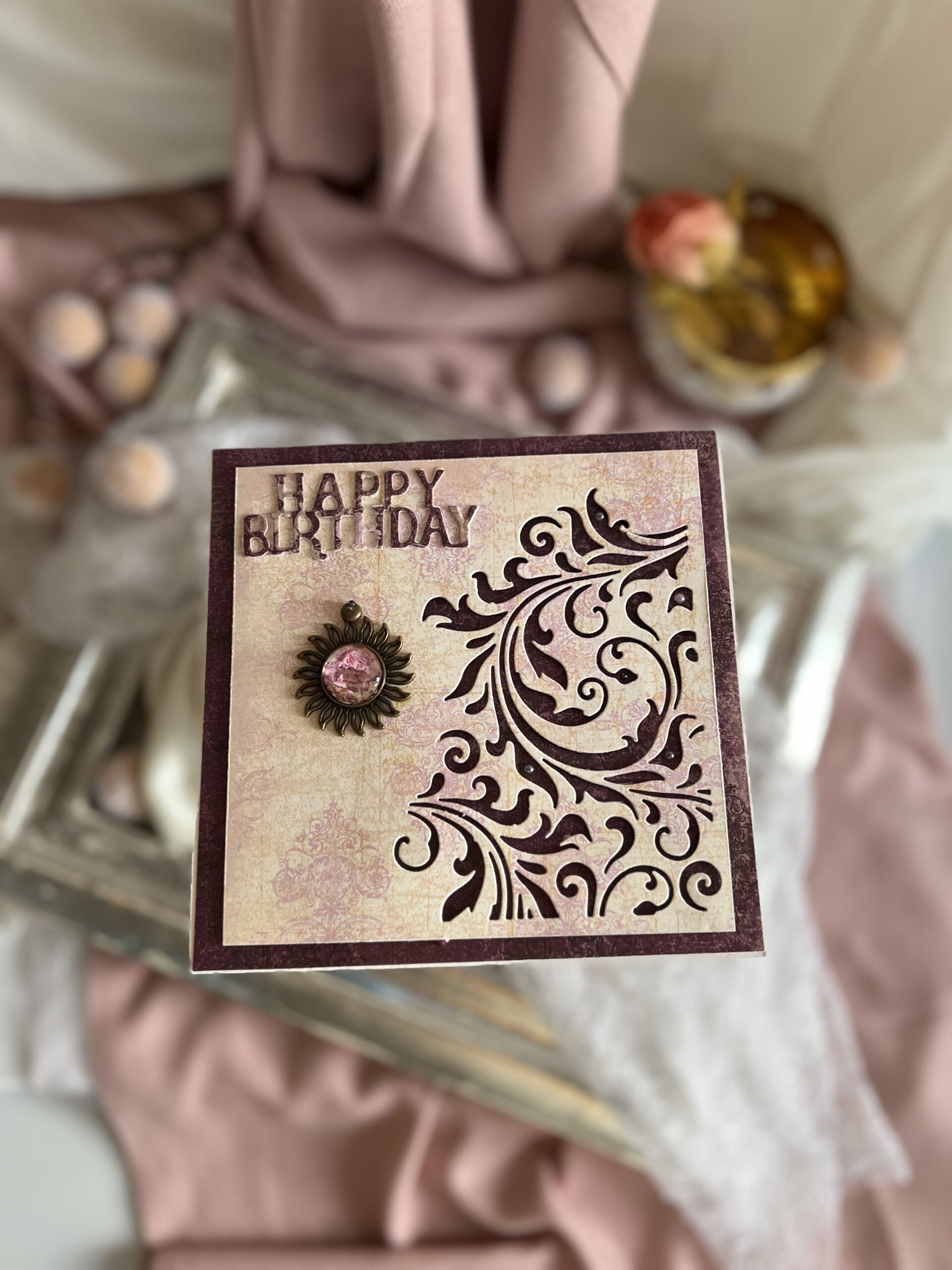 Luxury Vintage Birthday Card with Antique Photo Pendant
