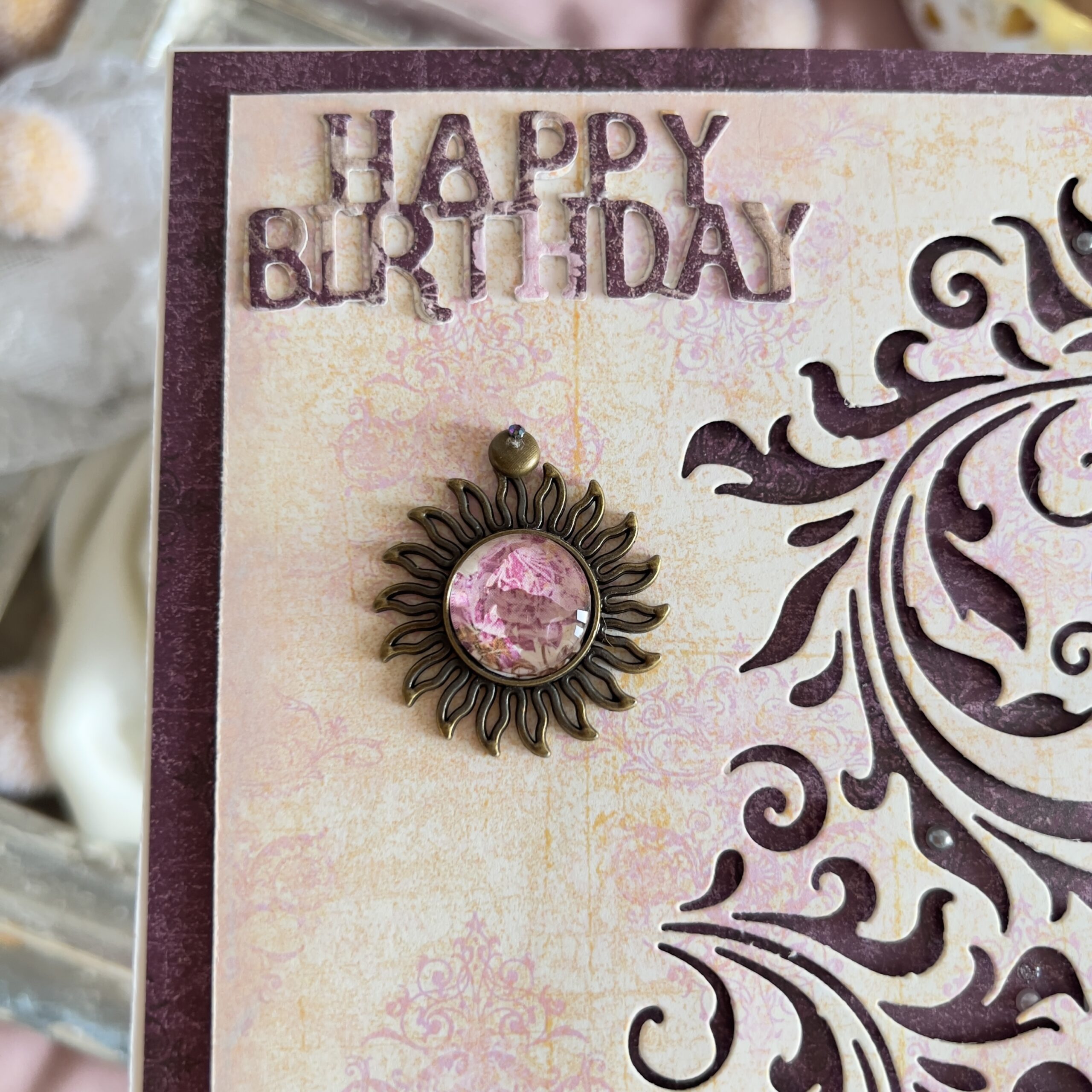 Luxury Vintage Birthday Card with Antique Photo Pendant