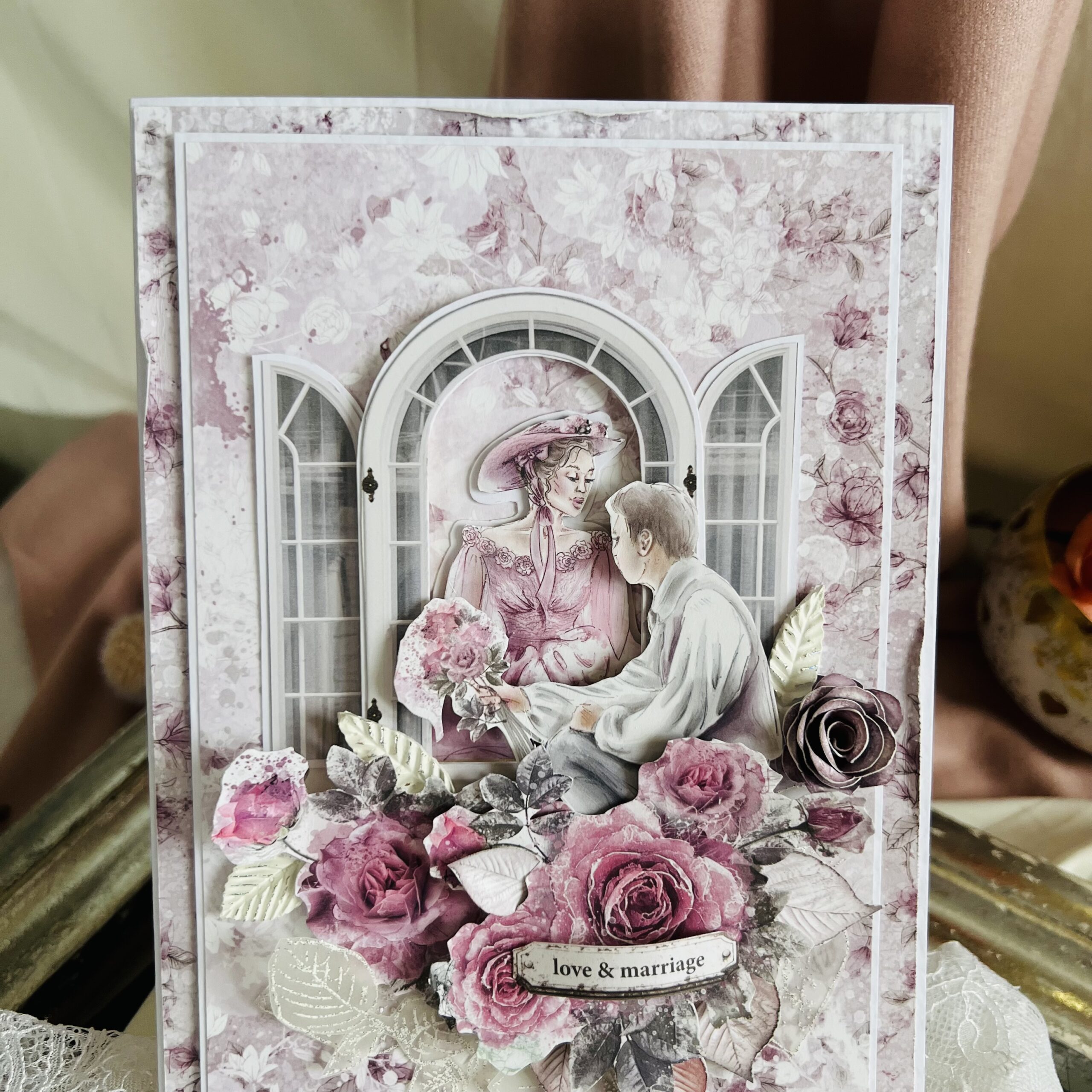 Artistic Romantic Wedding Card – Pink Elegance