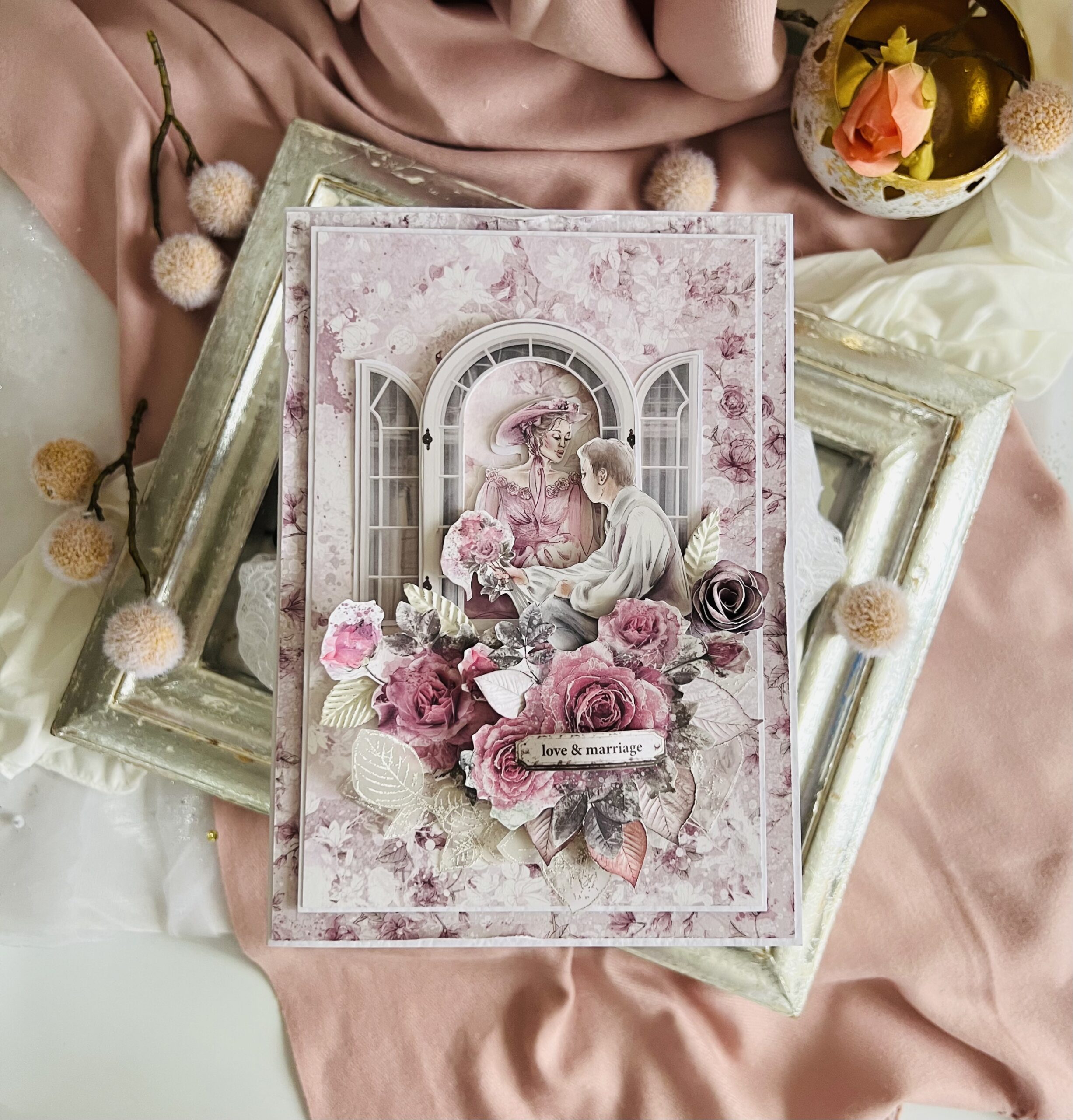 Artistic Romantic Wedding Card – Pink Elegance