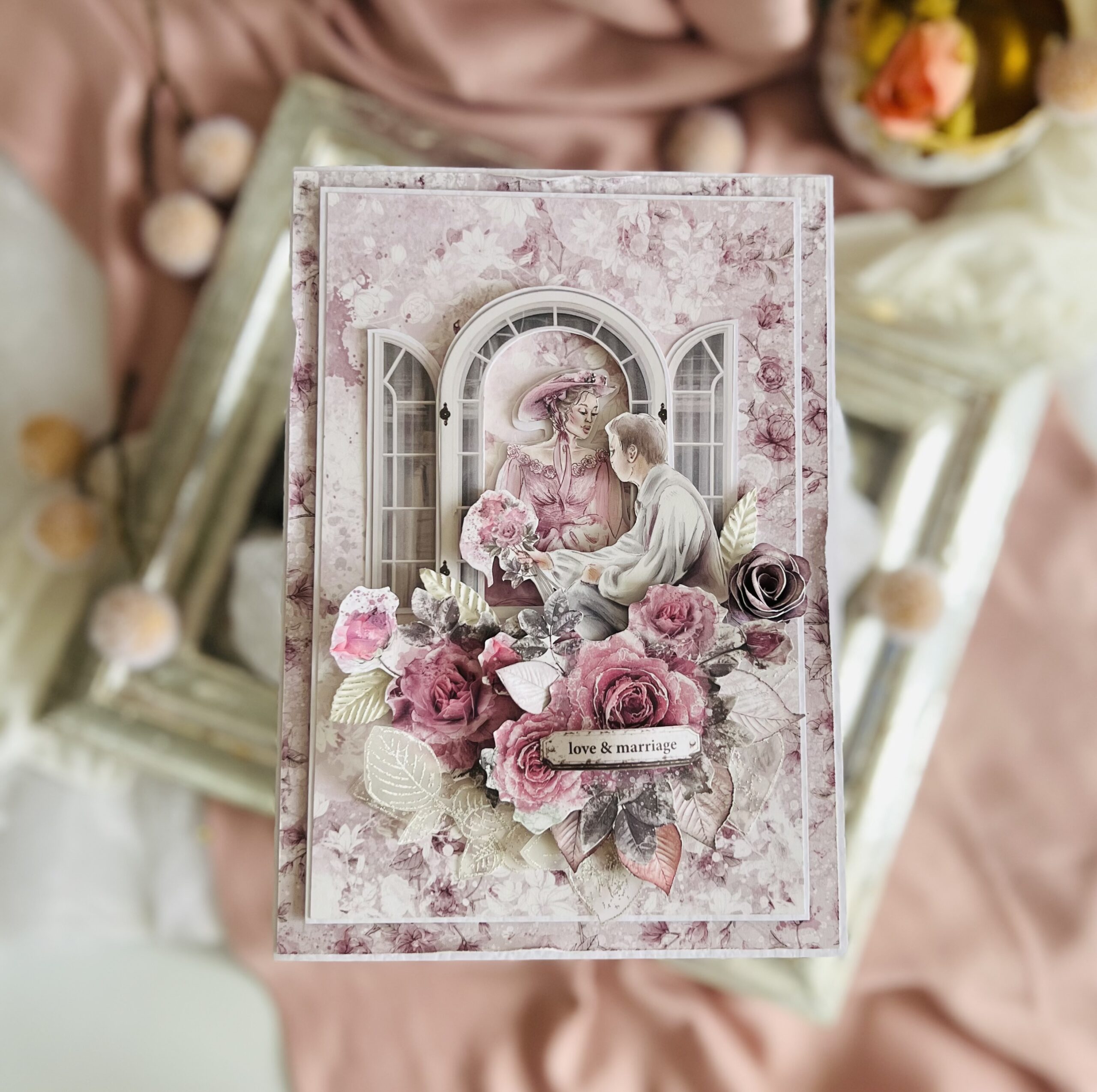 Artistic Romantic Wedding Card – Pink Elegance