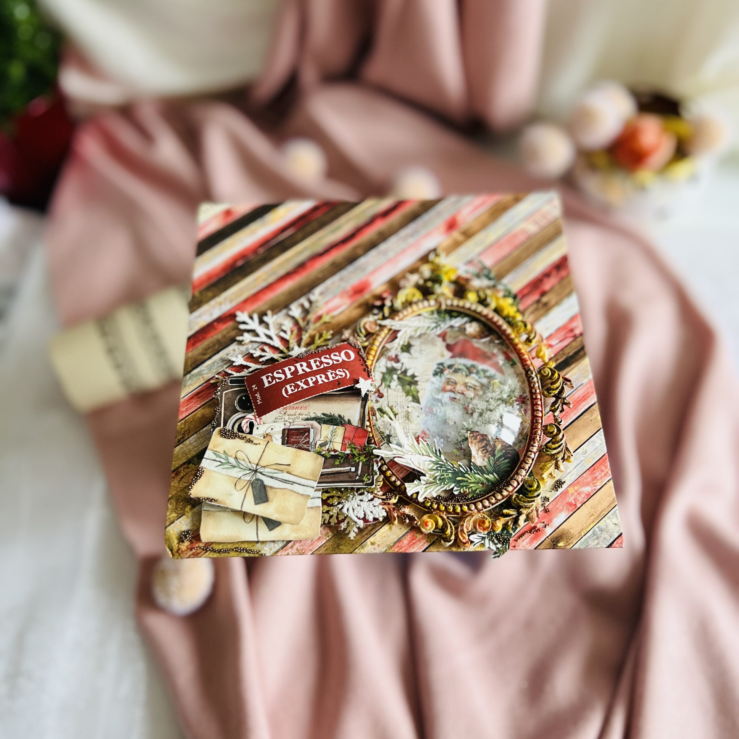 Luxury Artistic Hand-Decorated Holiday Envelope with Glitter Accents.