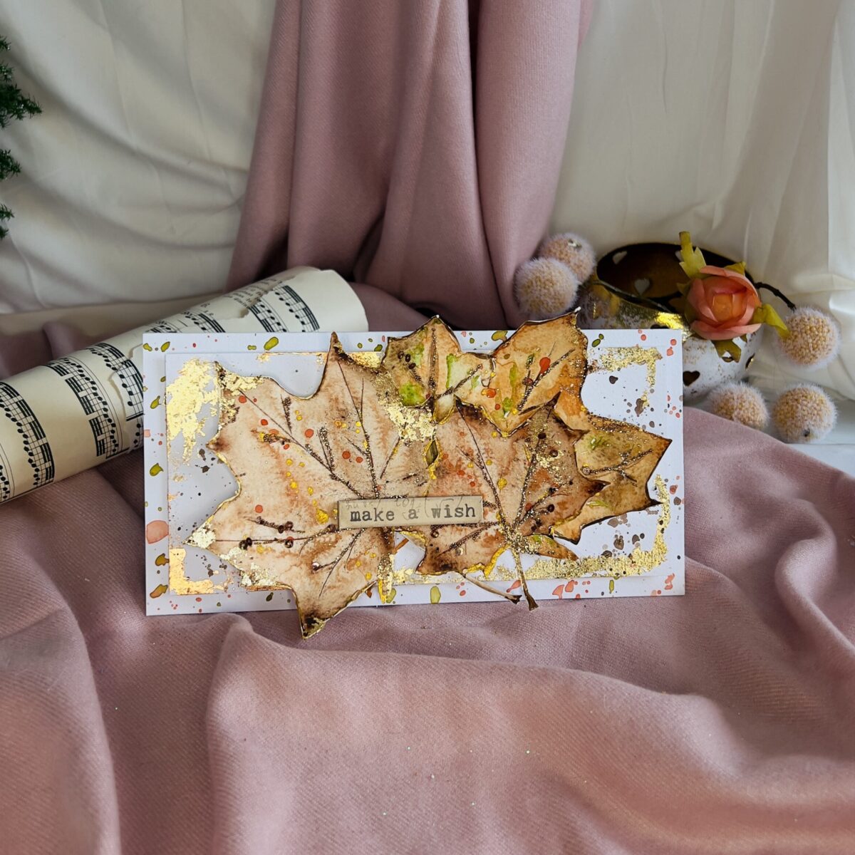 Handmade autmn themed card featuring vibrant