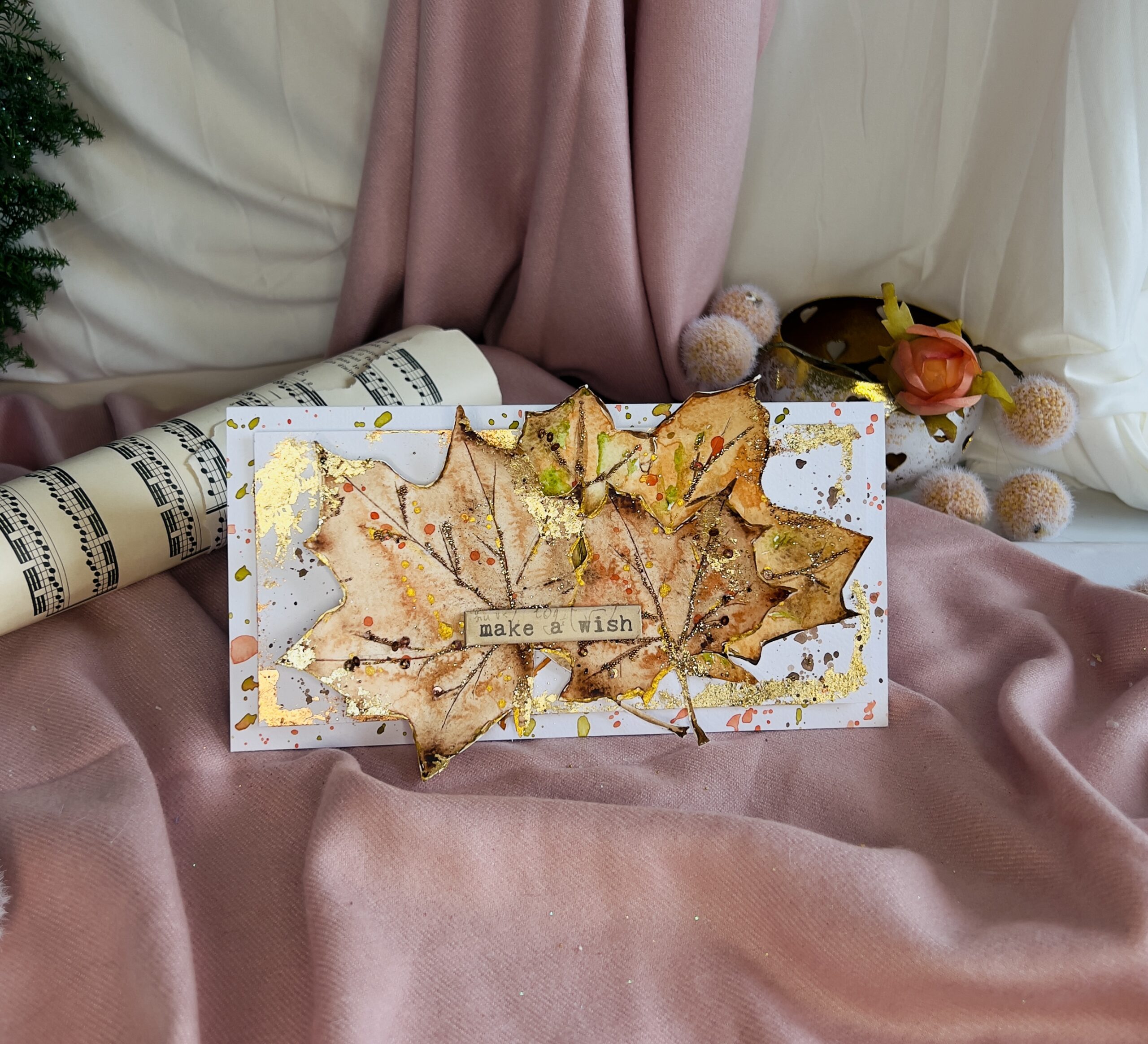 Handmade autmn themed card featuring vibrant