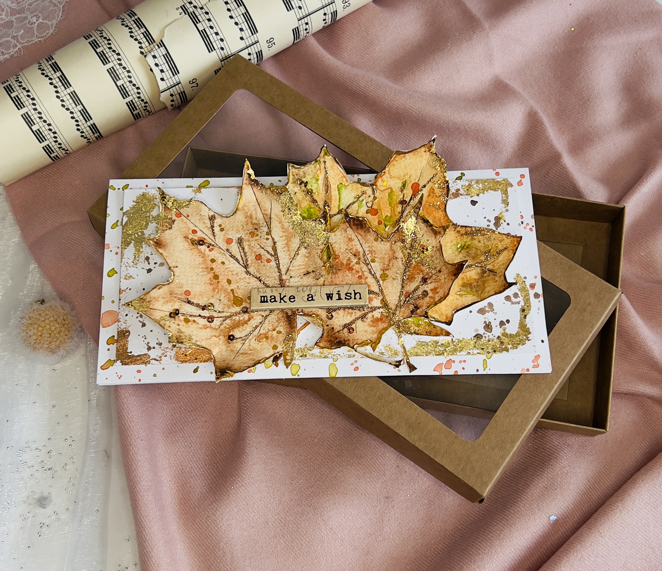 Luxury Autumn Leaves Handmade Thank You Card